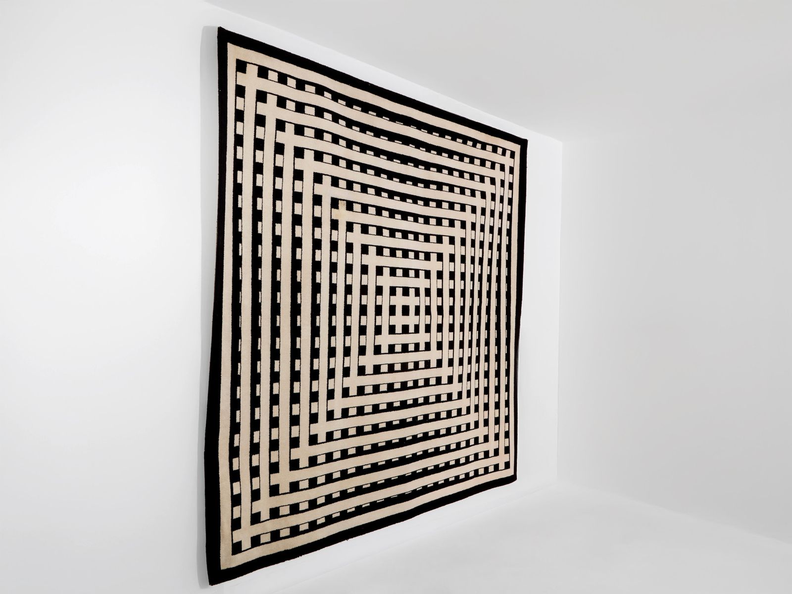 Marcello Morandini Black And Beige Kinetic Tufted Wool Rug 1989 photo for sale