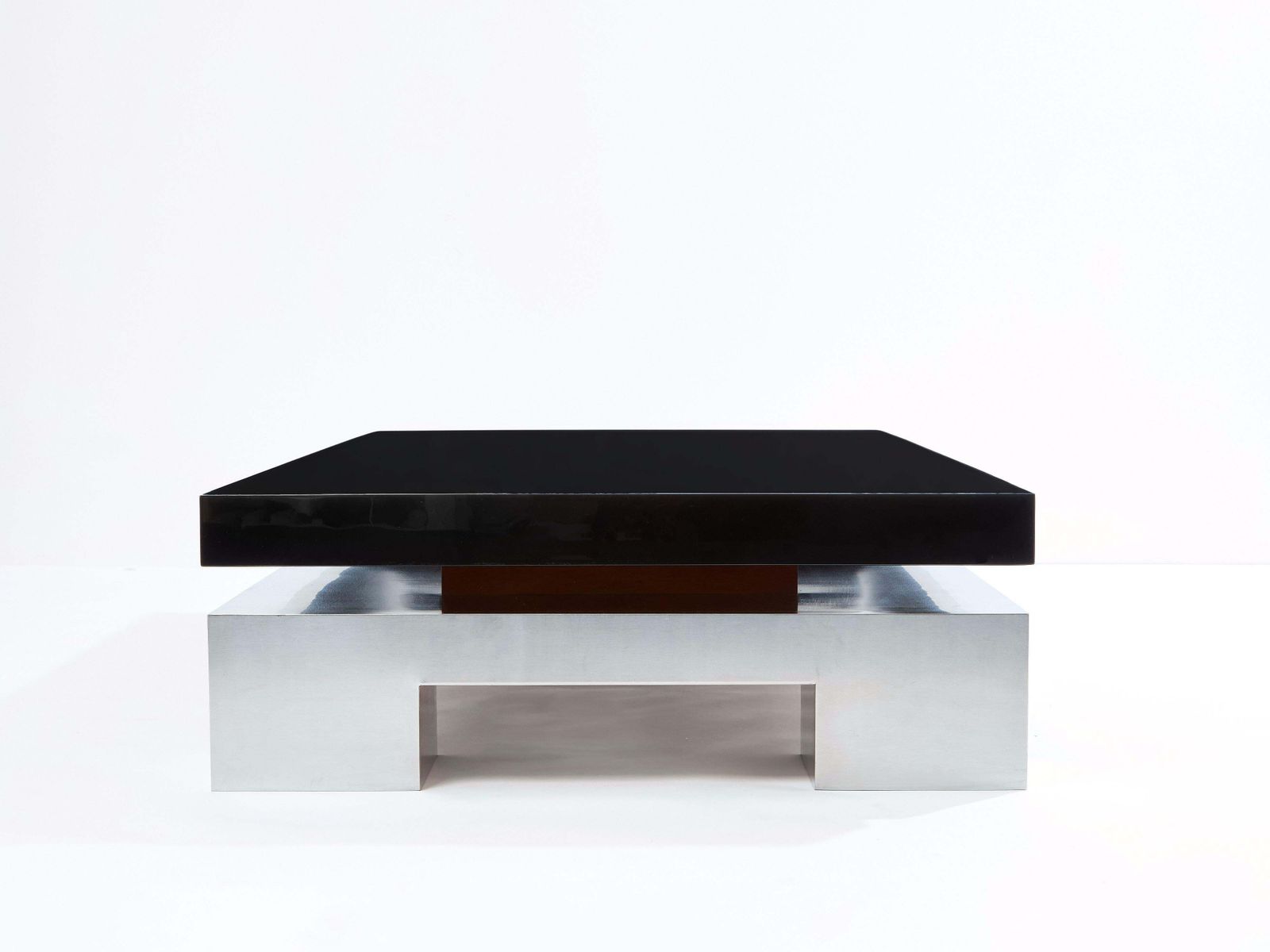 photo for sale Nadine Charteret Black Lacquer Brushed Steel Coffee Table 1972