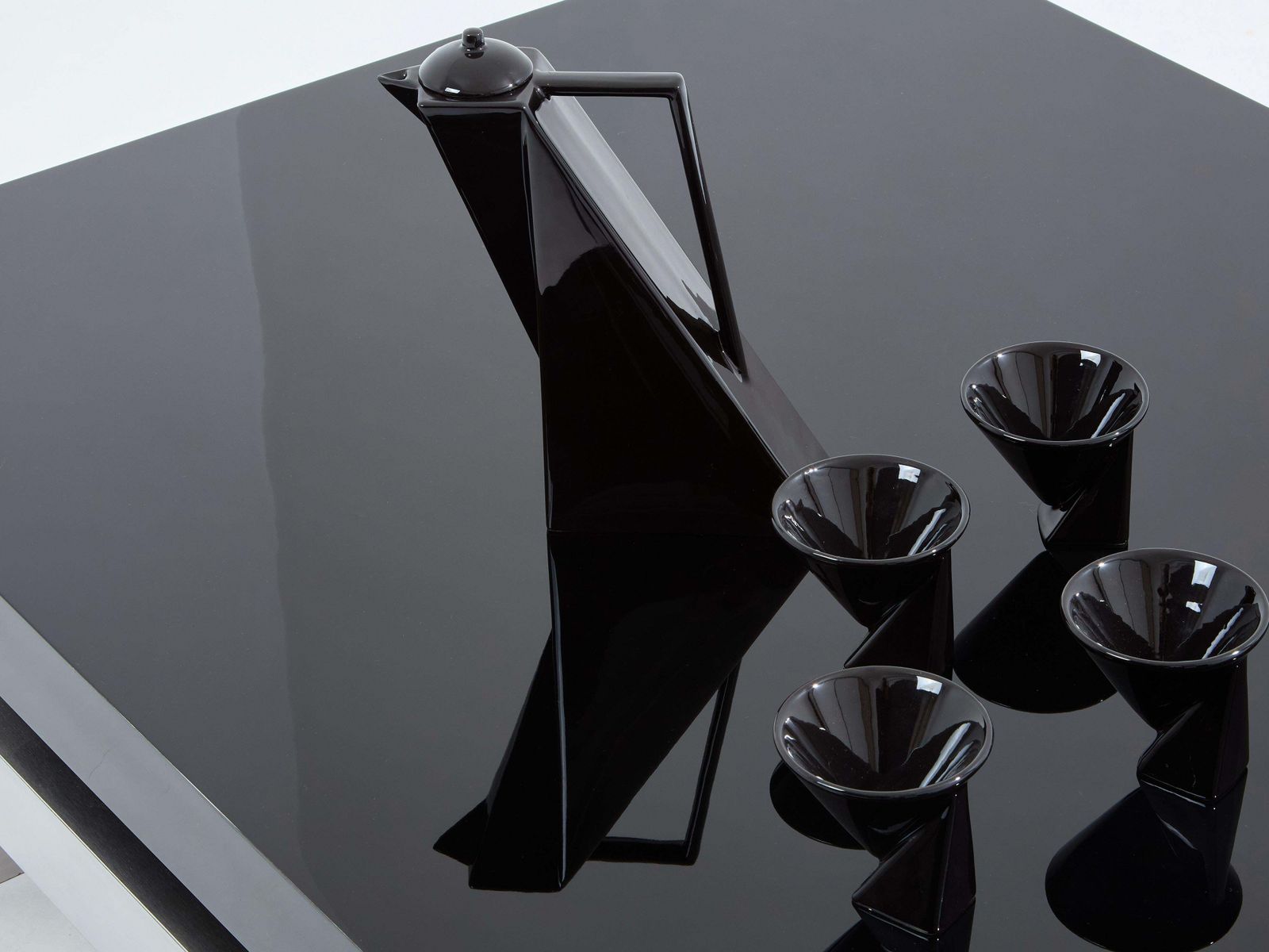 30305.0 Nadine Charteret Black Lacquer Brushed Steel Coffee Table 1972 photo