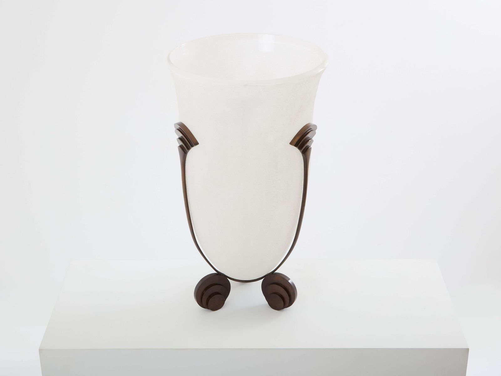 Grand vase Art déco en verre dépoli Karl Springer pour Seguso, bronze, 1980 photo furniture
