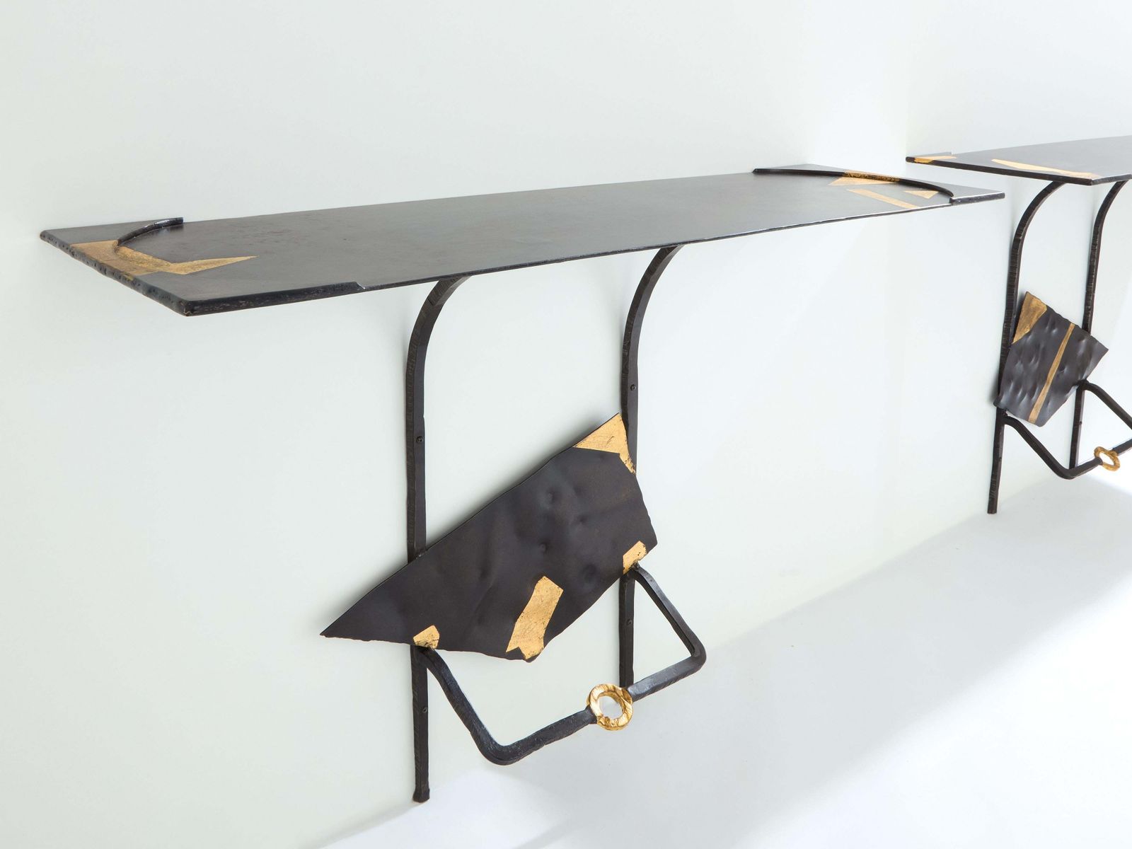 15951.0 Tables consoles brutalistes Jean Jacques Argueyrolles en fer forgé, 1990 photo