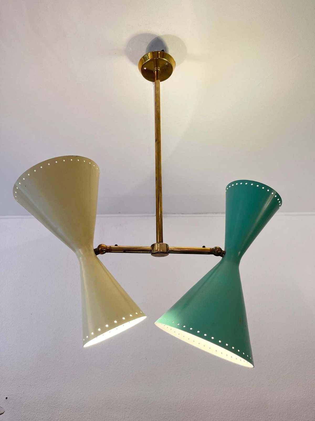 Brass & Aluminum Adjustable Double Ceiling Lamp By Bag Turgi, Switzerland 1950s photo vinterior