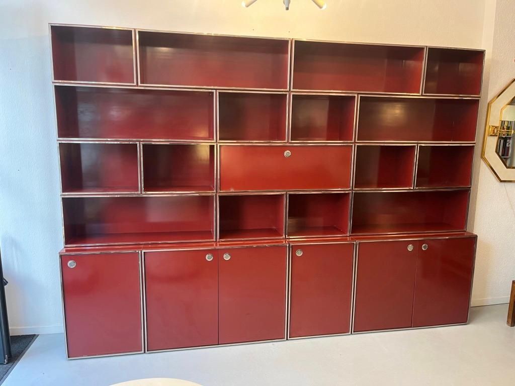 Red Burgundy Lacquered Modular Shelf / Wall Unit By Willy Rizzo, Italy Ca. 1970s photo furniture