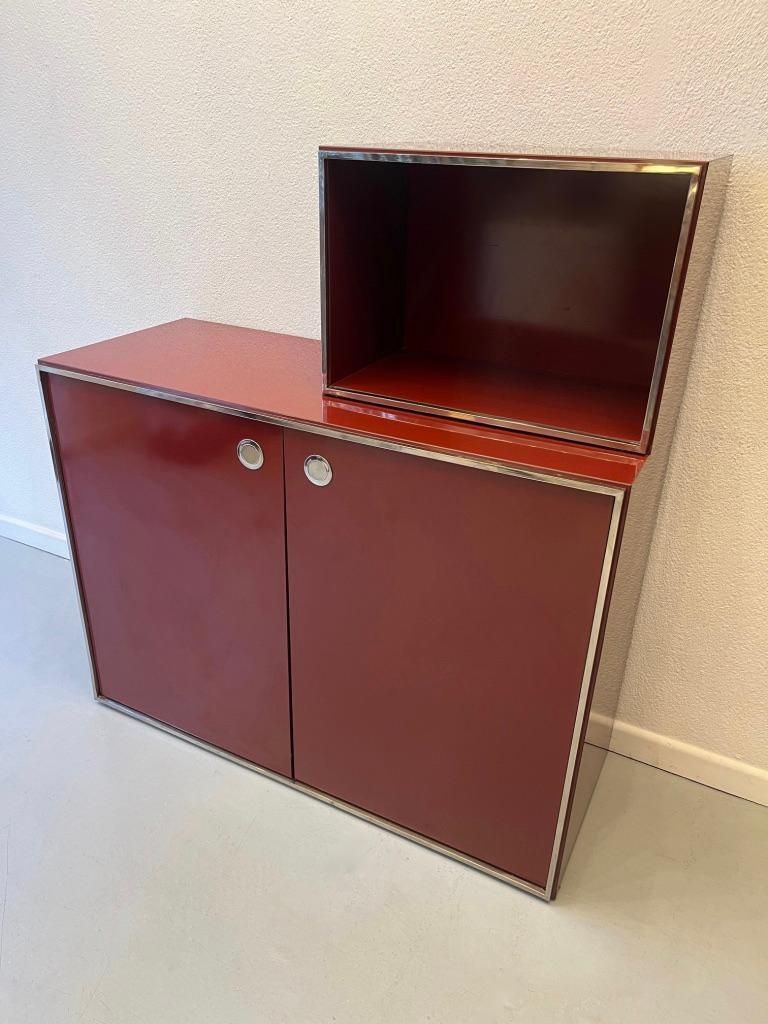 photo for sale Red Burgundy Lacquered Modular Shelf / Wall Unit By Willy Rizzo, Italy Ca. 1970s