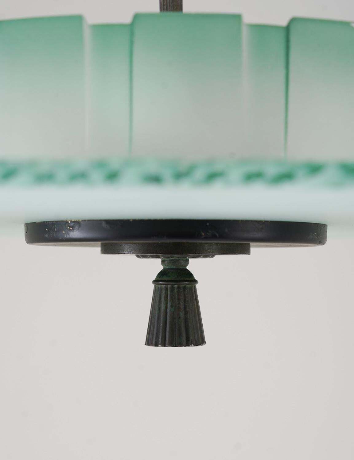 Swedish Art Deco Chandelier In Glass And Patinated Brass photo 2573.0