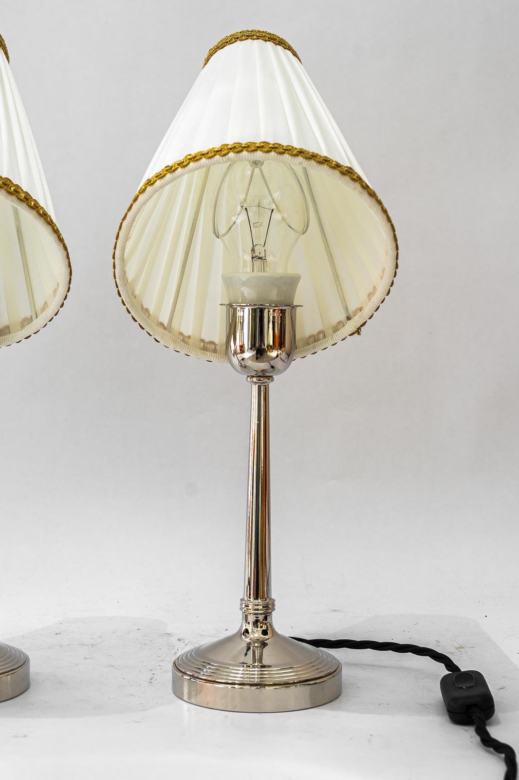 2 Brass Nickel Plated Art Deco Table Lamps With Fabric Shades Vienna Around 1920 photo 652.0