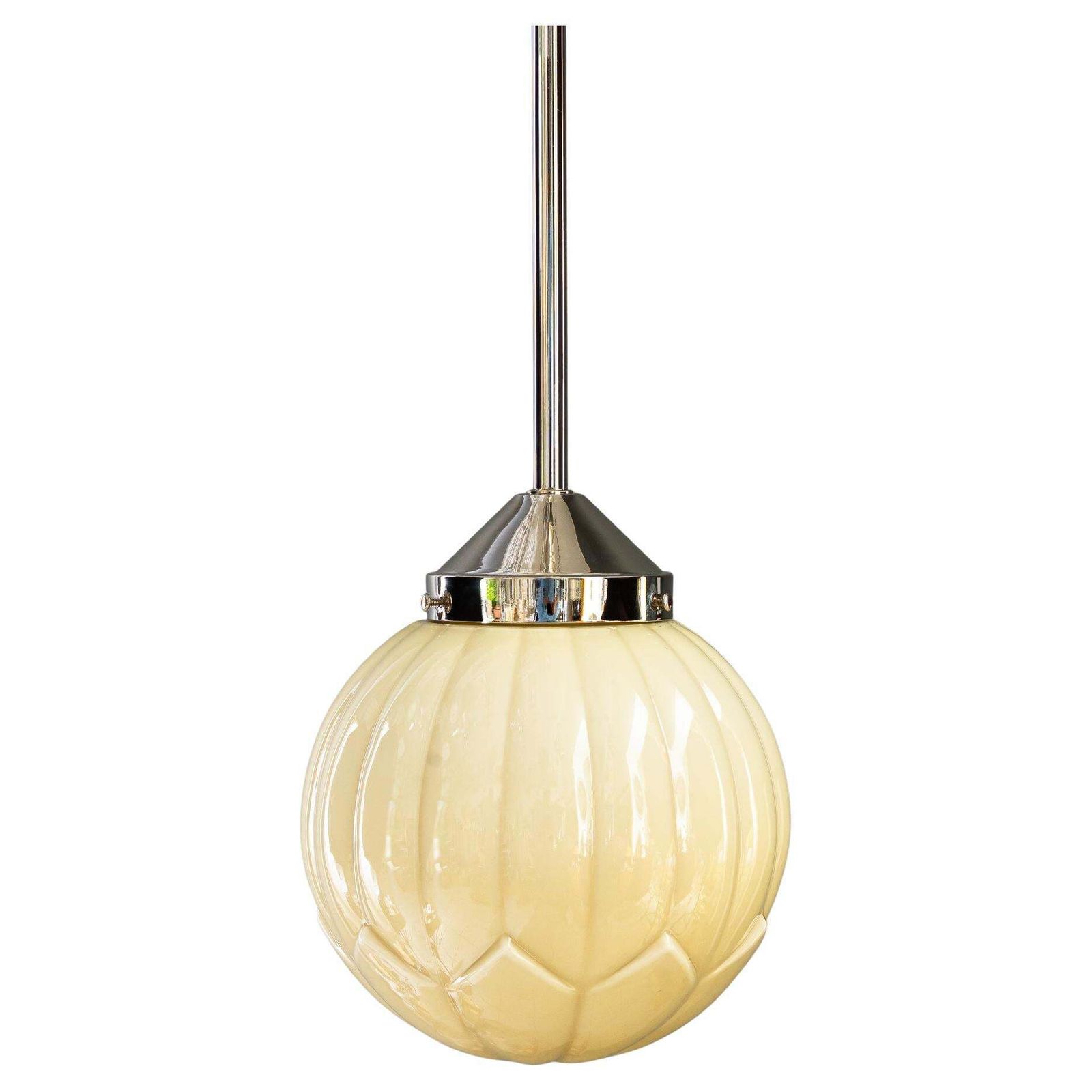 Art Deco Nickel   Plated Pendant With Original Art Deco Glass Shade Vienna 1920s