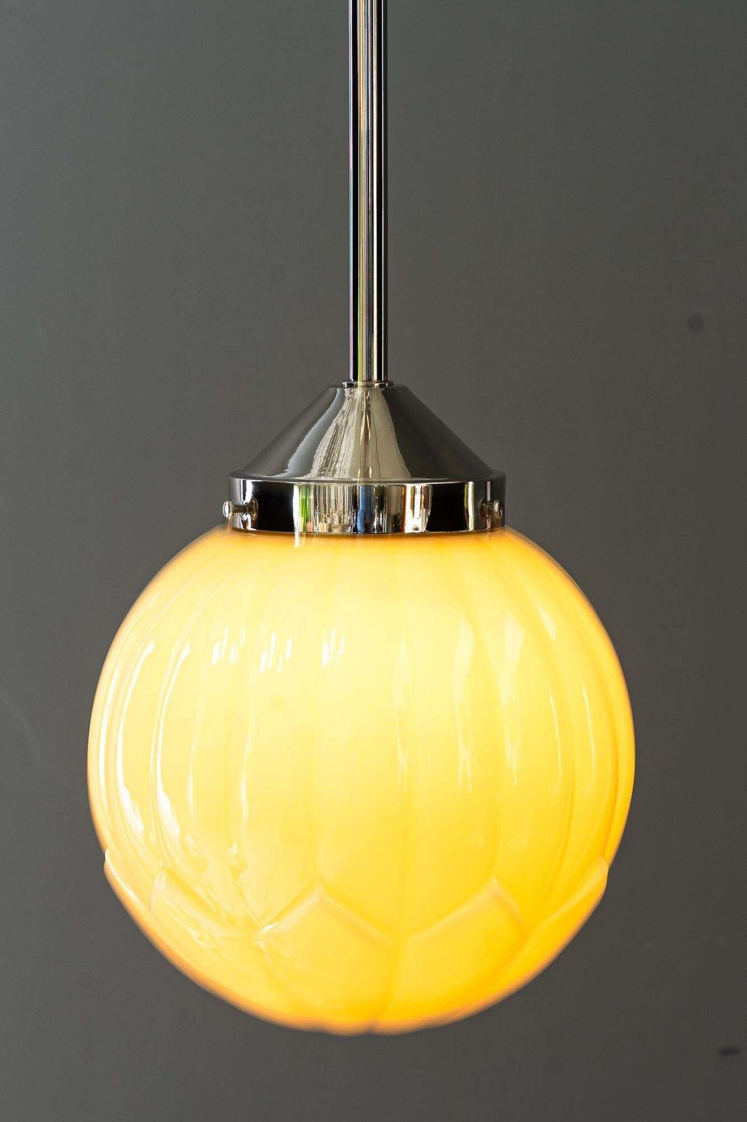 Art Deco Nickel   Plated Pendant With Original Art Deco Glass Shade Vienna 1920s photo vintage