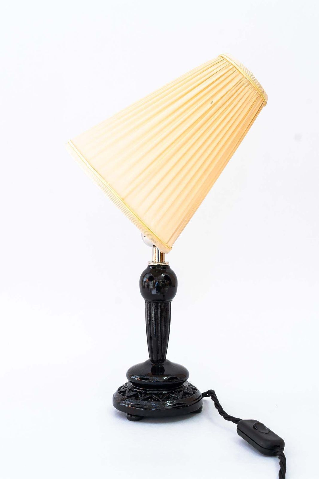 Art Deco Wood Table Lamp And Fabric Shade Vienna Around 1920s photo vinterior