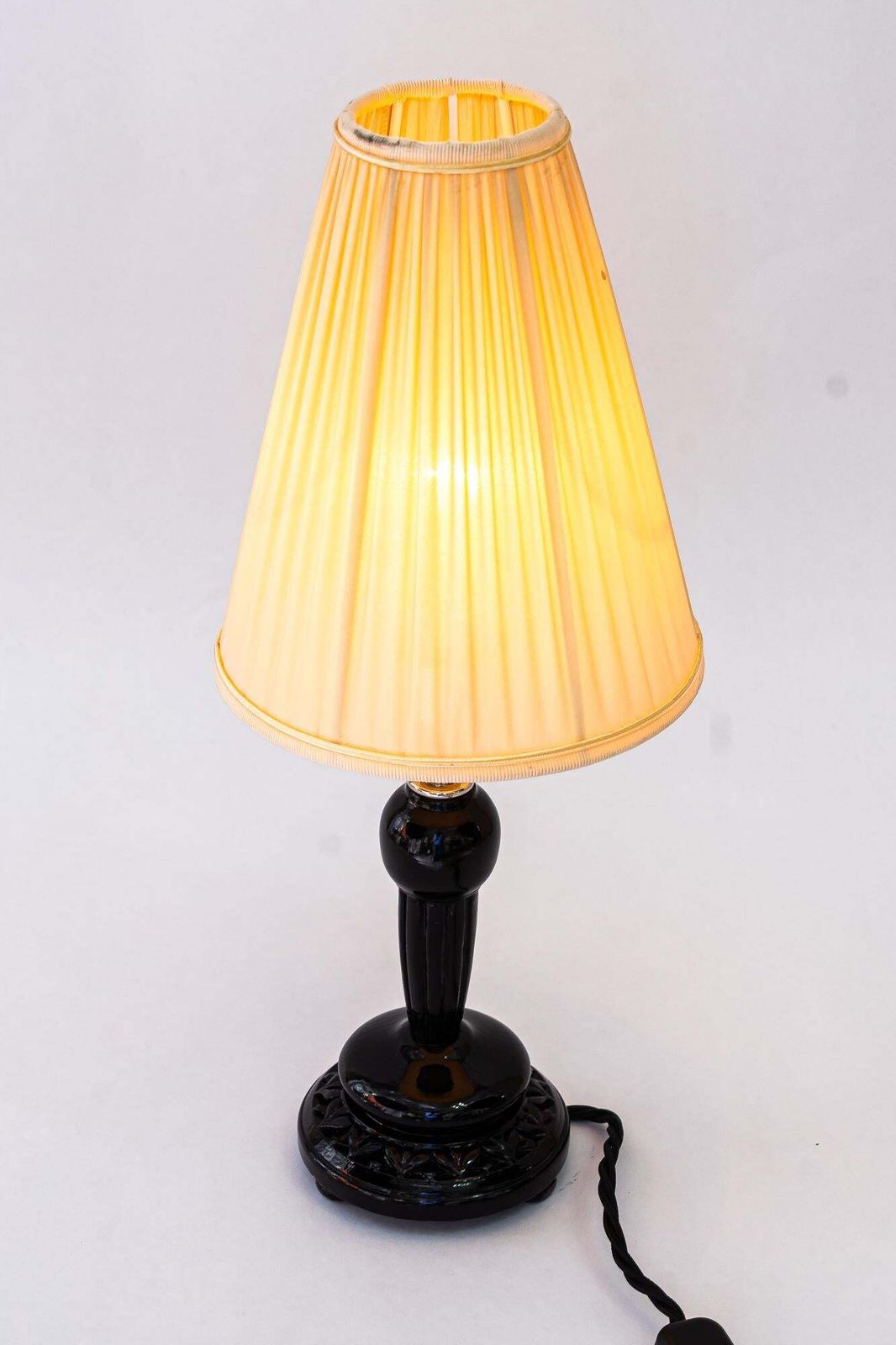 photo furniture Art Deco Wood Table Lamp And Fabric Shade Vienna Around 1920s