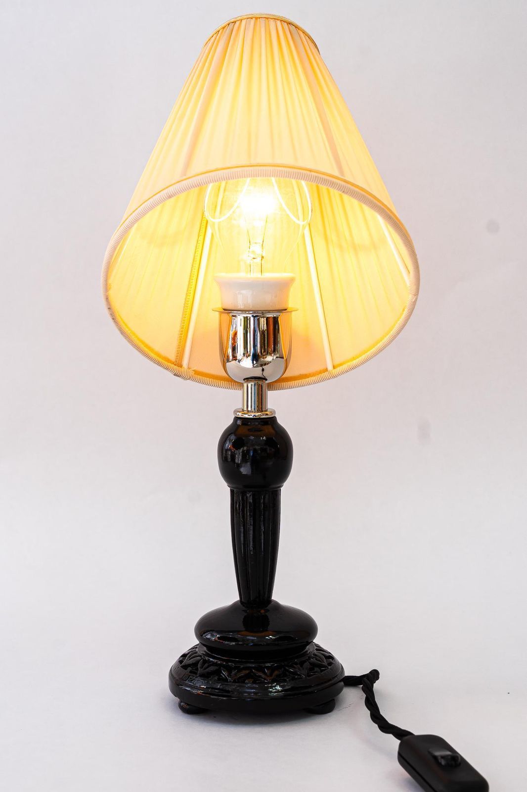 Lighting Art Deco Wood Table Lamp And Fabric Shade Vienna Around 1920s photo