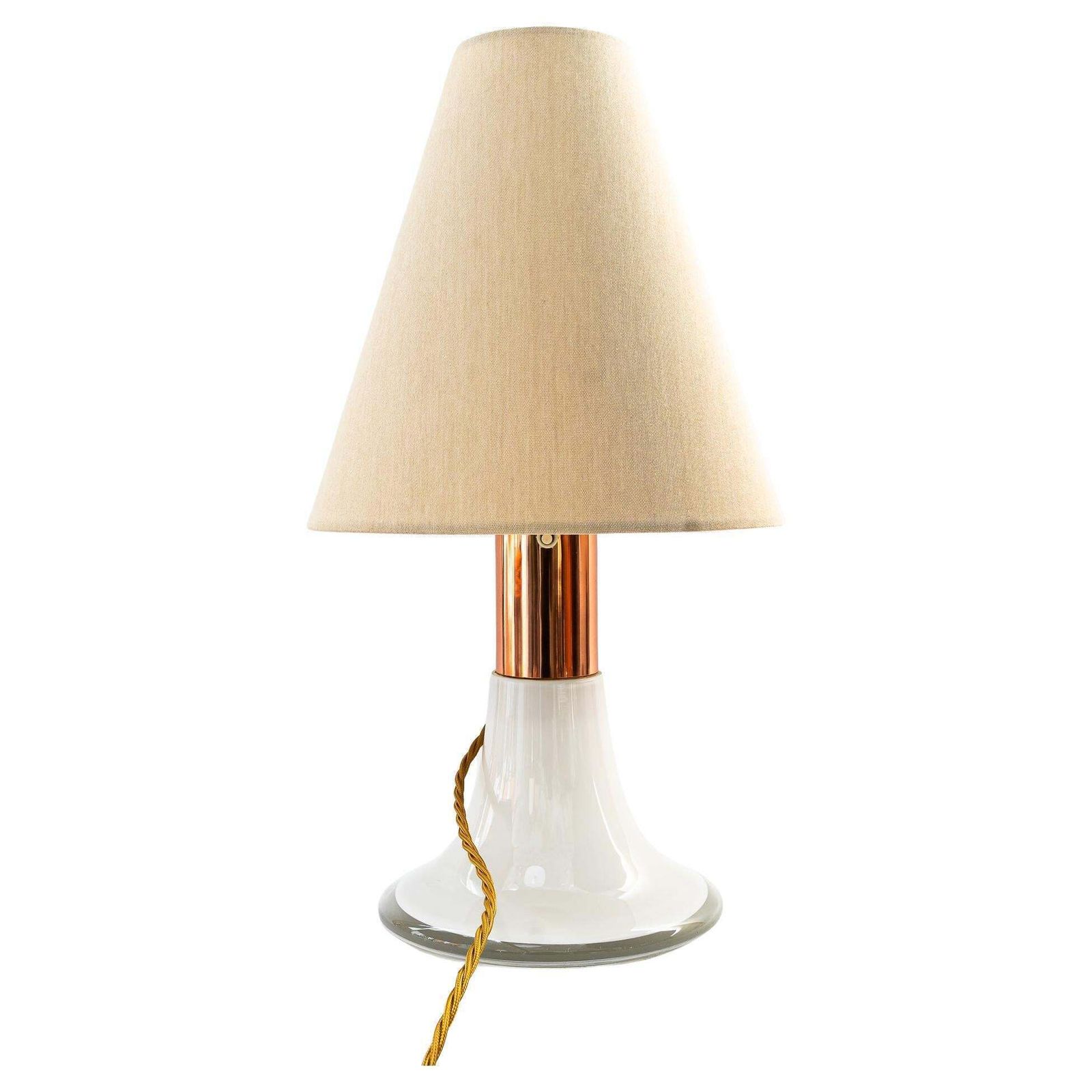 Big Italy Glass And Copper Table Lamp With Fabric Shade Around 1970s
