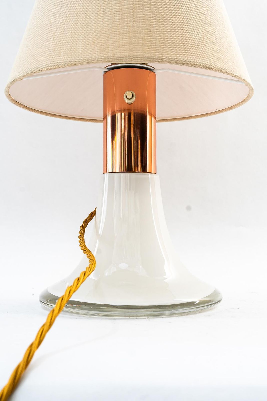 Big Italy Glass And Copper Table Lamp With Fabric Shade Around 1970s photo 497.0