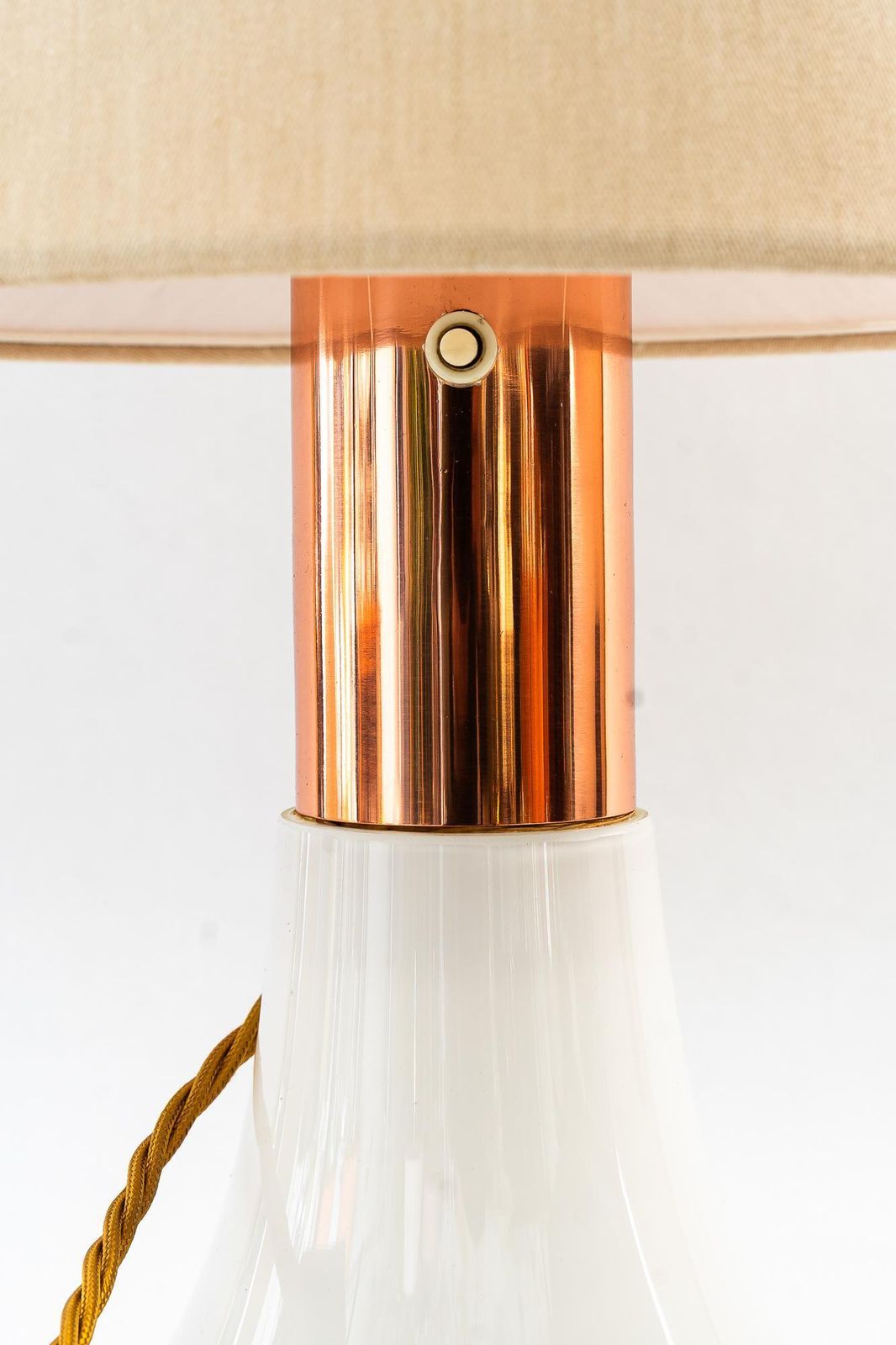 photo for sale Big Italy Glass And Copper Table Lamp With Fabric Shade Around 1970s