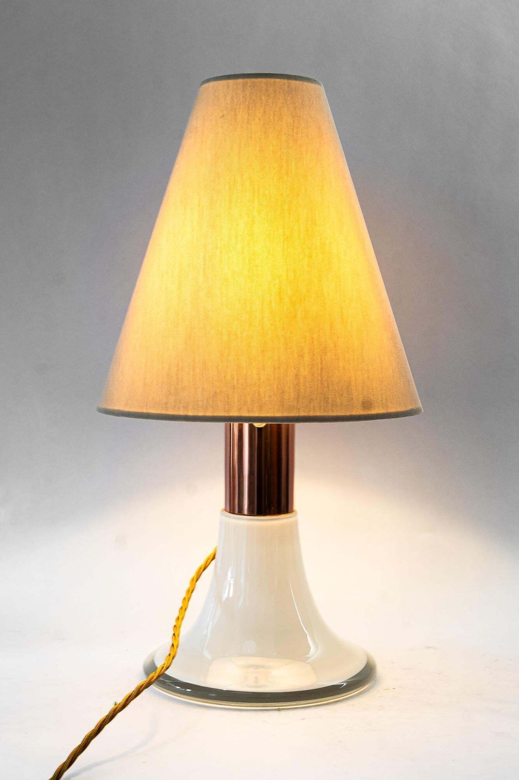 Lighting Big Italy Glass And Copper Table Lamp With Fabric Shade Around 1970s photo