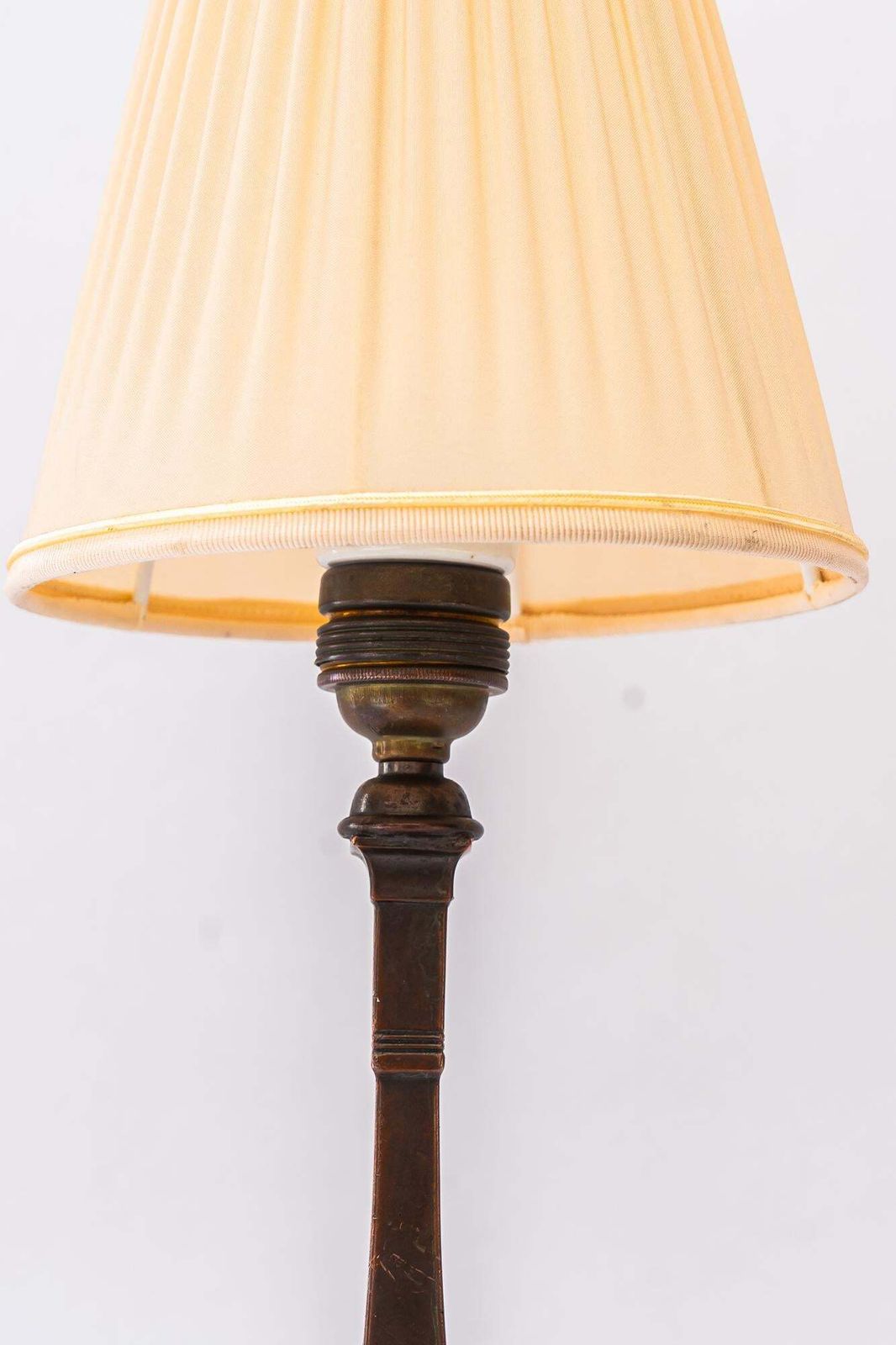 Art Deco Tin Table Lamp With Fabric Shade Vienna Around 1920s photo vinterior