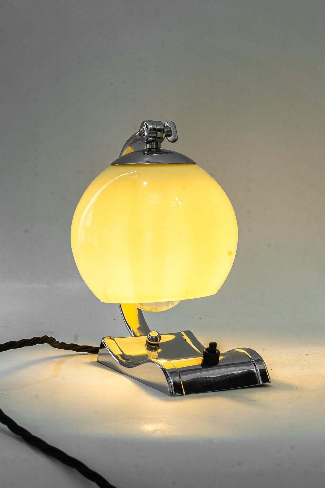 Lighting 2 Art Deco Chromed Table Lamps With Original Old Glass Shades Around 1920s photo
