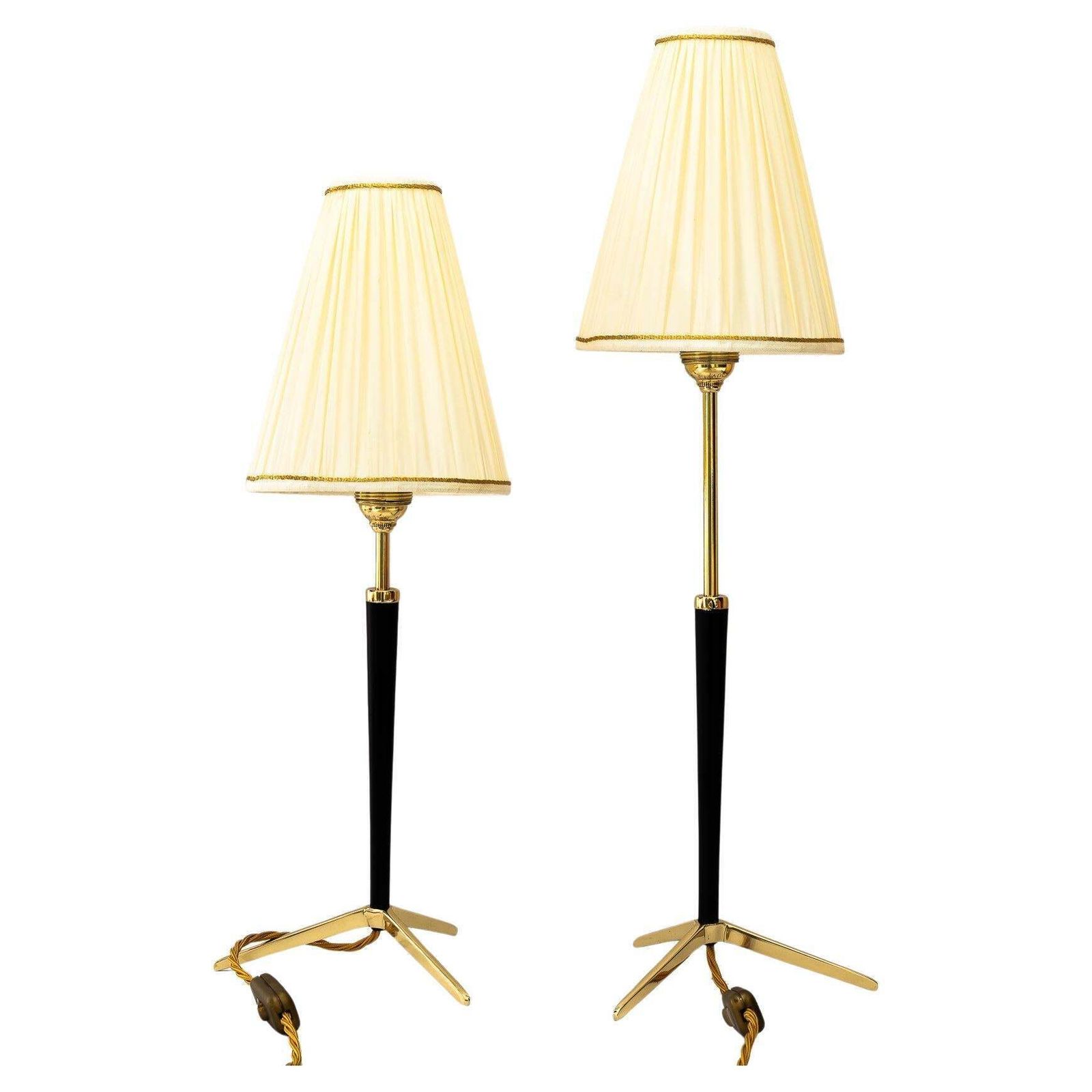 2 Hight Adjustable J.T.Kalmar Table Lamps With Fabric Shades Vienna Around 1950s