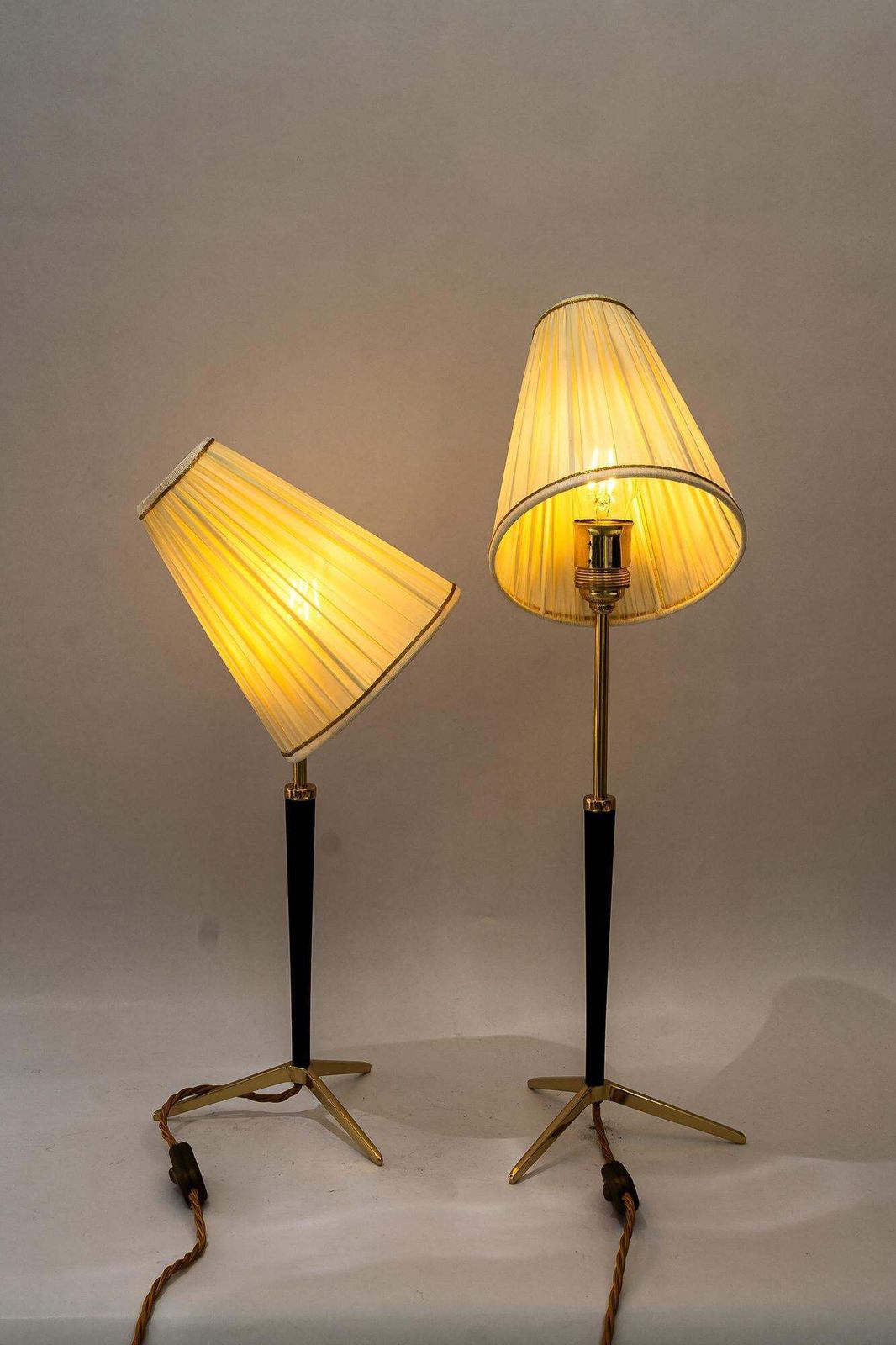 2 Hight Adjustable J.T.Kalmar Table Lamps With Fabric Shades Vienna Around 1950s photo vintage