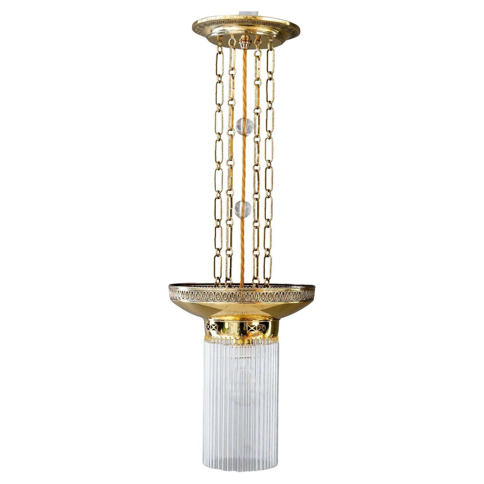 Art Deco Hanging Lamp With Glass Sticks Vienna Around 1920s