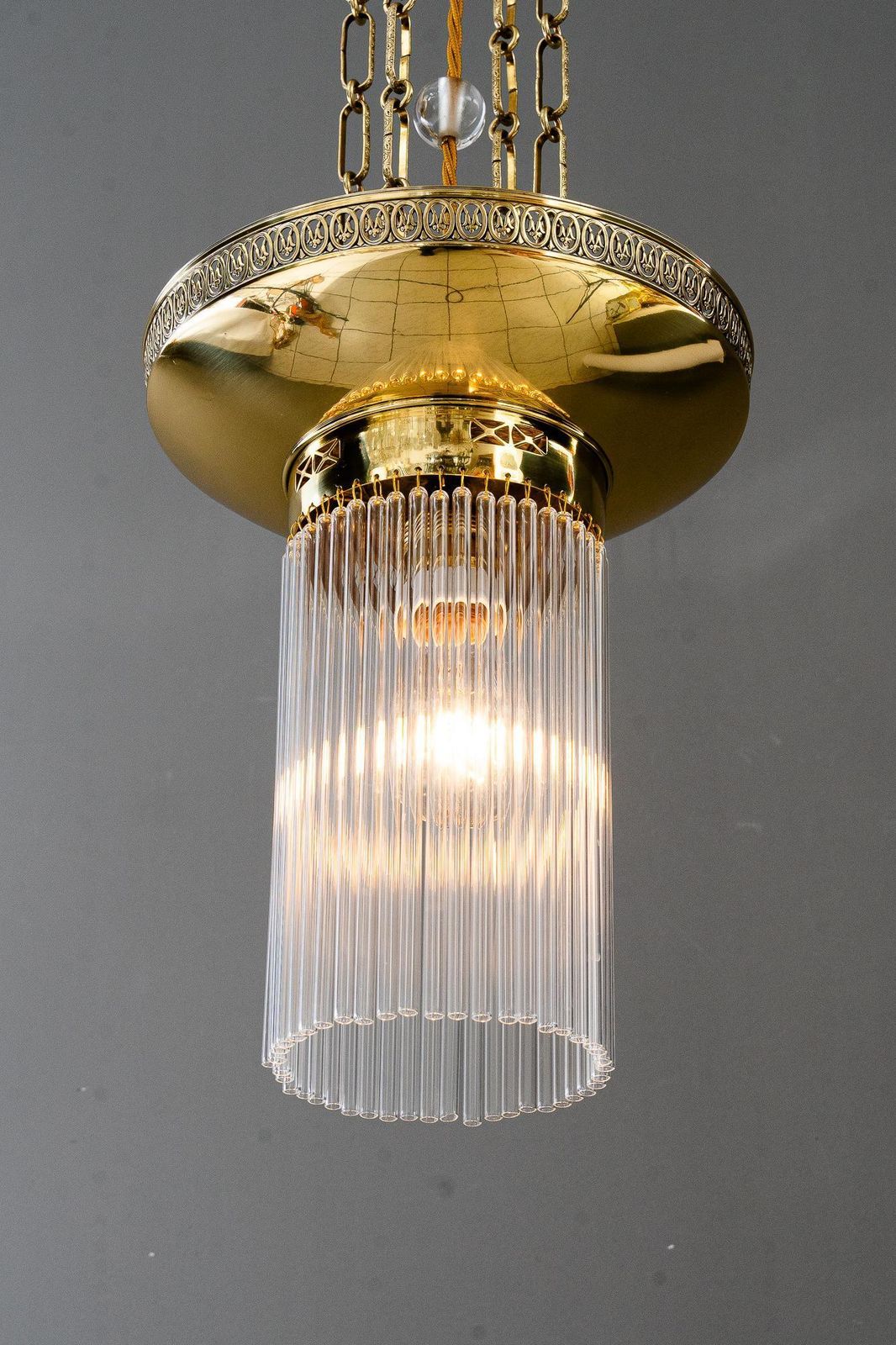 Lighting Art Deco Hanging Lamp With Glass Sticks Vienna Around 1920s photo