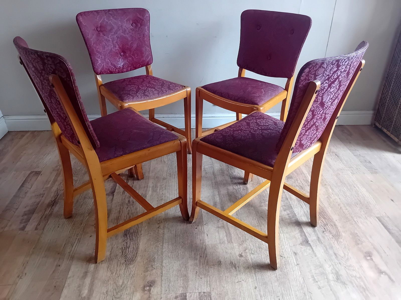 Superb Original 1930's Art Deco Burr Elm Upholstered Dining Chairs photo for sale