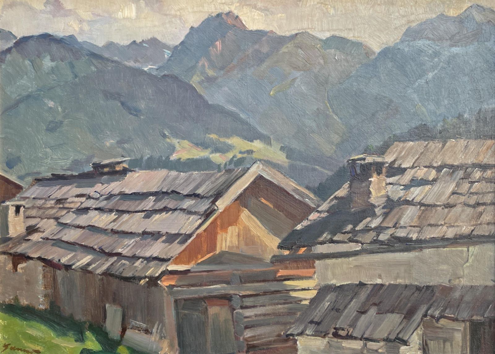 Huts In Landeck – European Alps   Oil On Canvas photo 1172.0