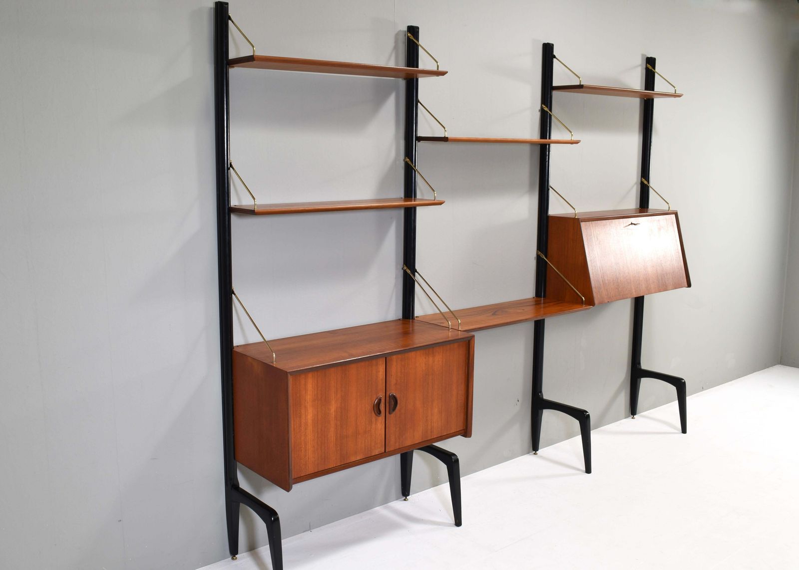 Louis Van Teeffelen Wall Unit In Teak And Brass By Webe, Netherlands, Circa 1950 photo Furniture