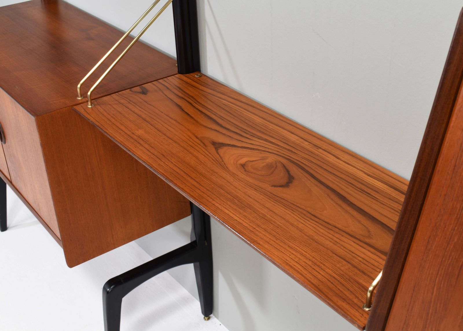 Louis Van Teeffelen Wall Unit In Teak And Brass By Webe, Netherlands, Circa 1950 photo vintage