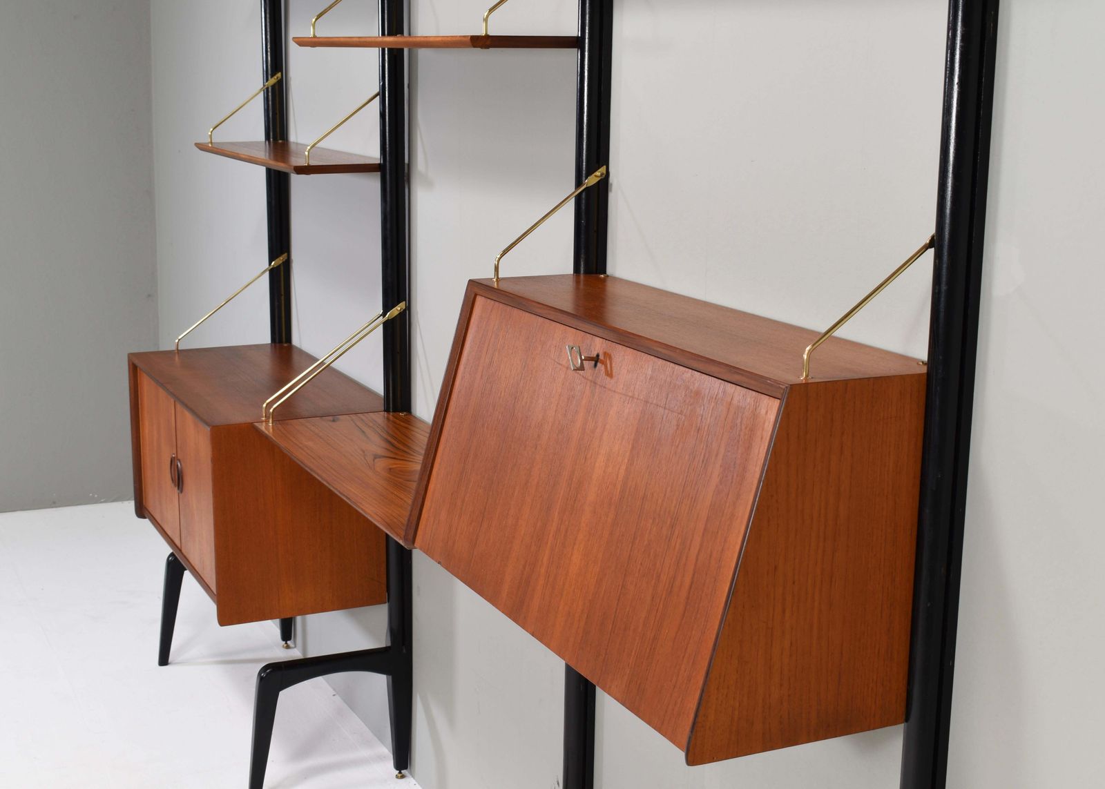 Furniture Louis Van Teeffelen Wall Unit In Teak And Brass By Webe, Netherlands, Circa 1950 photo