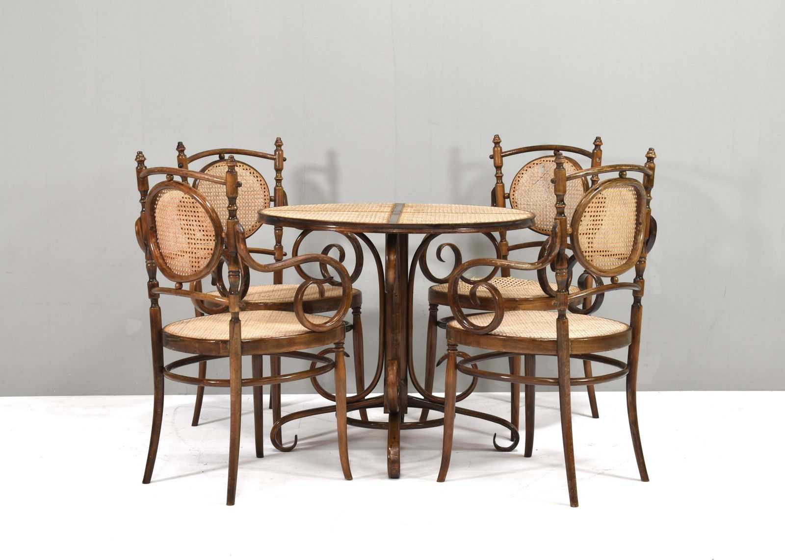 photo for sale Early Michael Thonet Bistro Dining Table In Bentwood And Cane   Austria