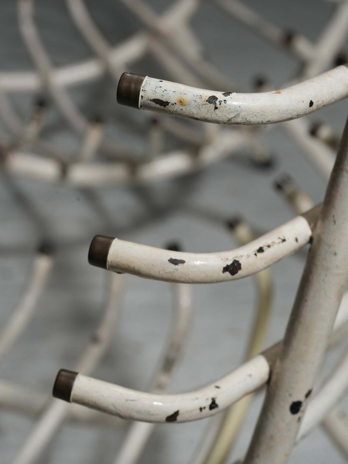 Set Of Two White Rib Chairs In Metal And Brass, Brazil, 1950's photo 7349.0