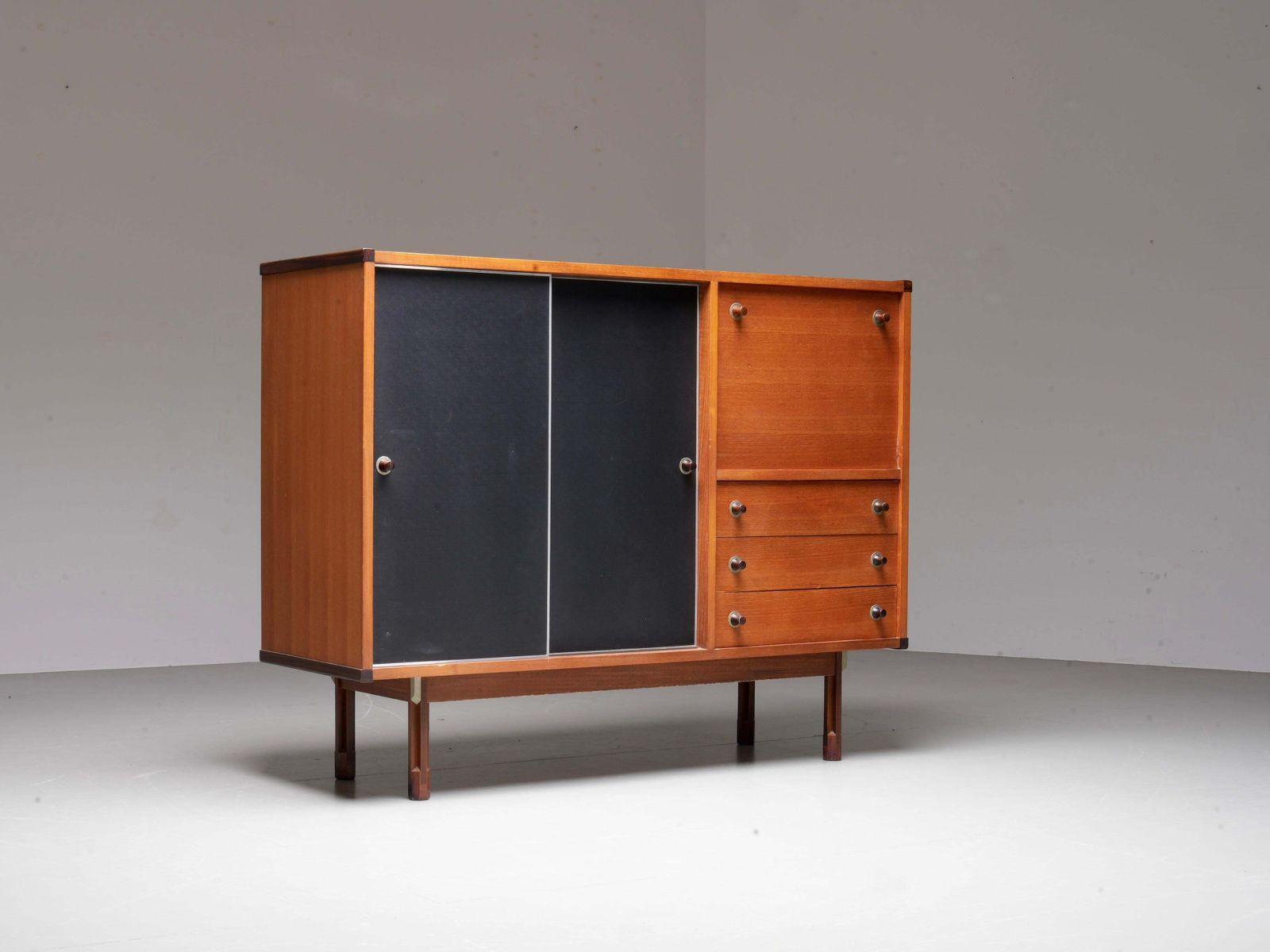 Italian Cabinet/ Secretary In Teak, Metal And Black Laminate, 1960's. photo furniture
