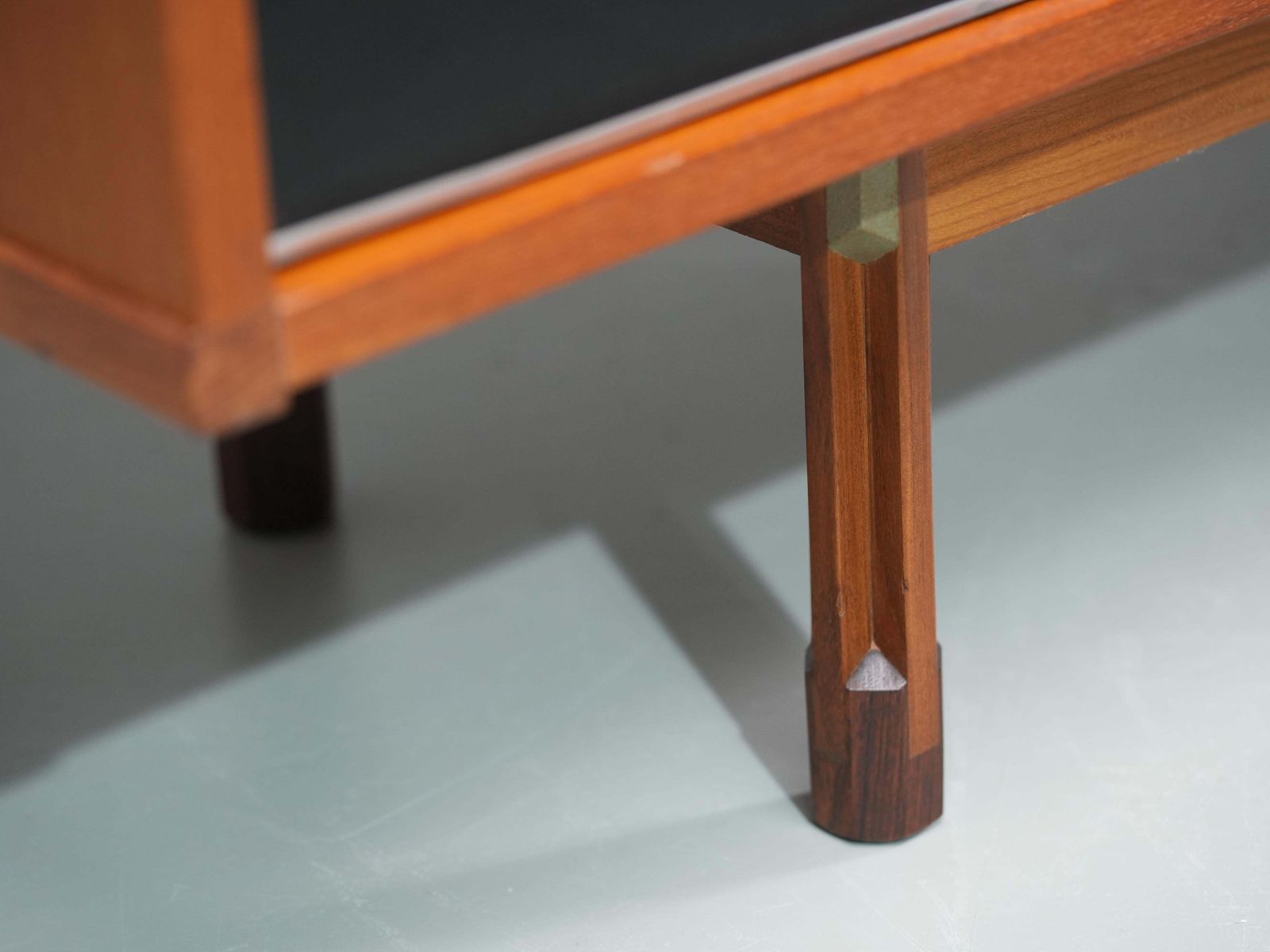 Furniture Italian Cabinet/ Secretary In Teak, Metal And Black Laminate, 1960's. photo