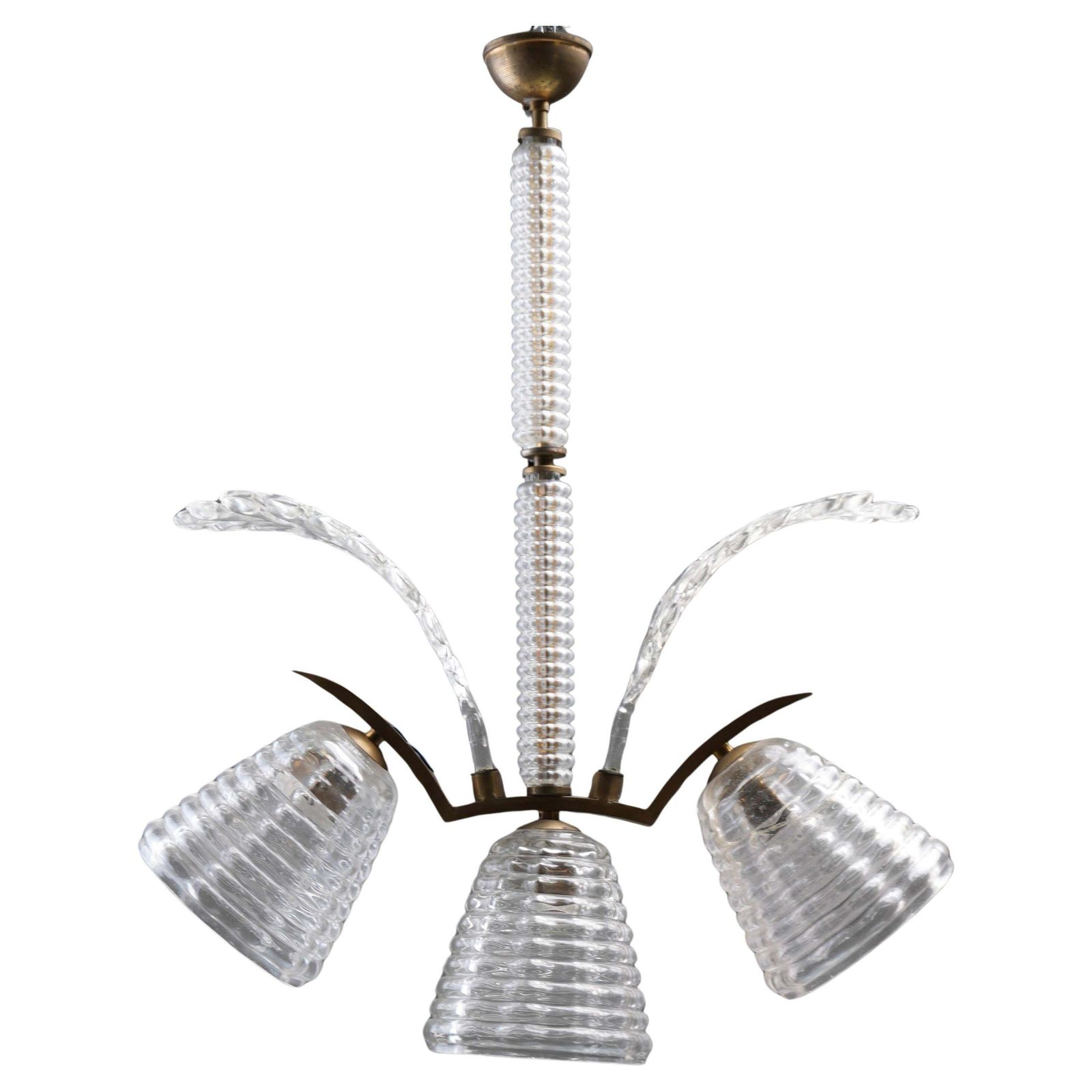 Set Of 6 Pendants In Glass And Brass, Italy, 1940’s