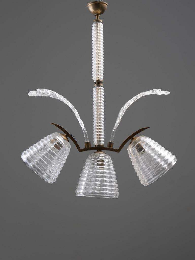 Set Of 6 Pendants In Glass And Brass, Italy, 1940’s photo buy