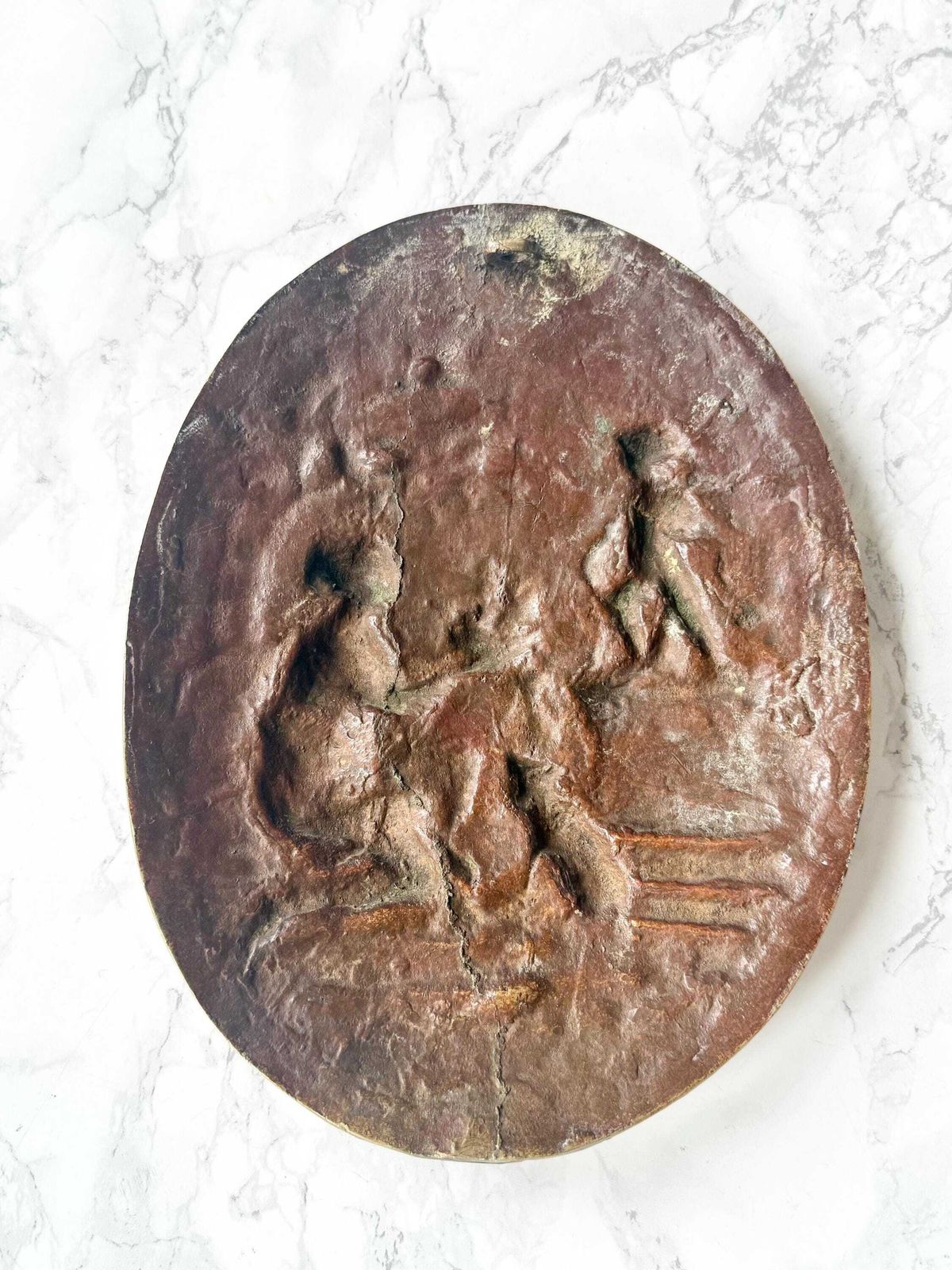 Antique Large Oval Cast Brass Bas Relief Depicting Offering To Love Cupid Rococo Pompadour French Style Tribute To Love Pair Hanging Plaque photo 420.0