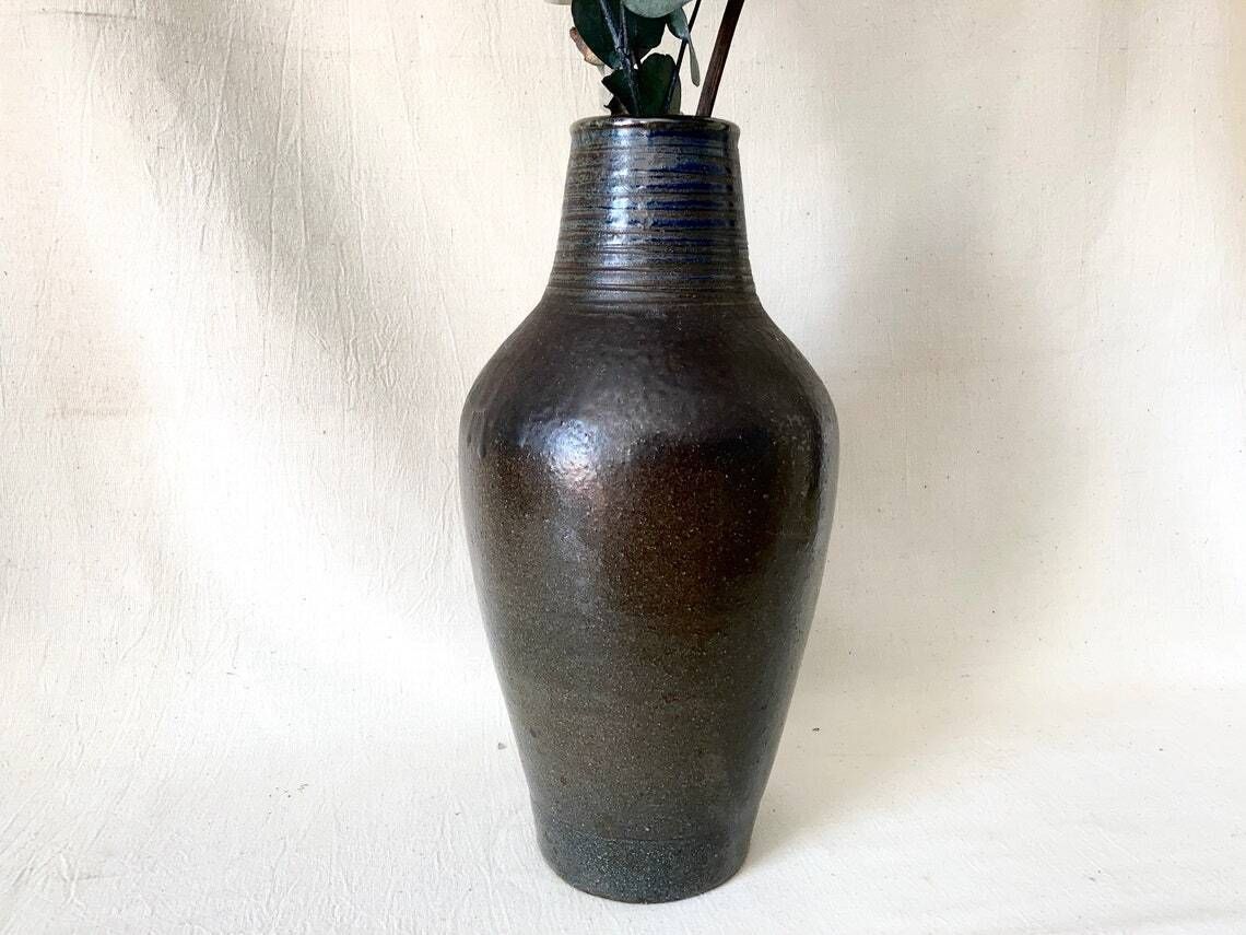 Contemporary Stoneware Vase. Handmade Pottery Jug. Black Artisanal Ceramic Vase. photo Home Decor