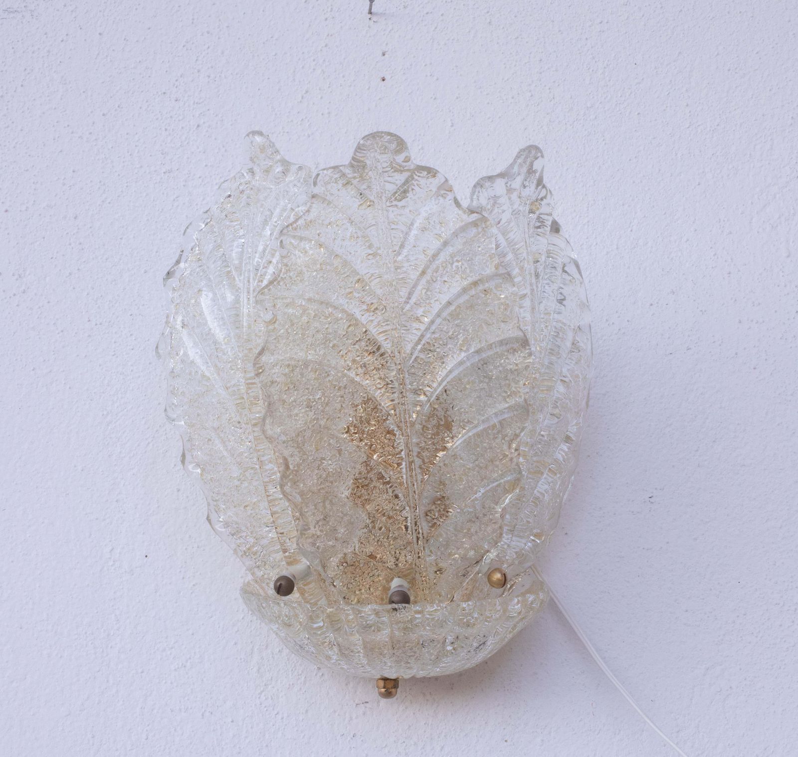 Set Of 2 Portofino, Elegant Murano Wall Light Transparent And Gold Leaves, 1970 photo Lighting