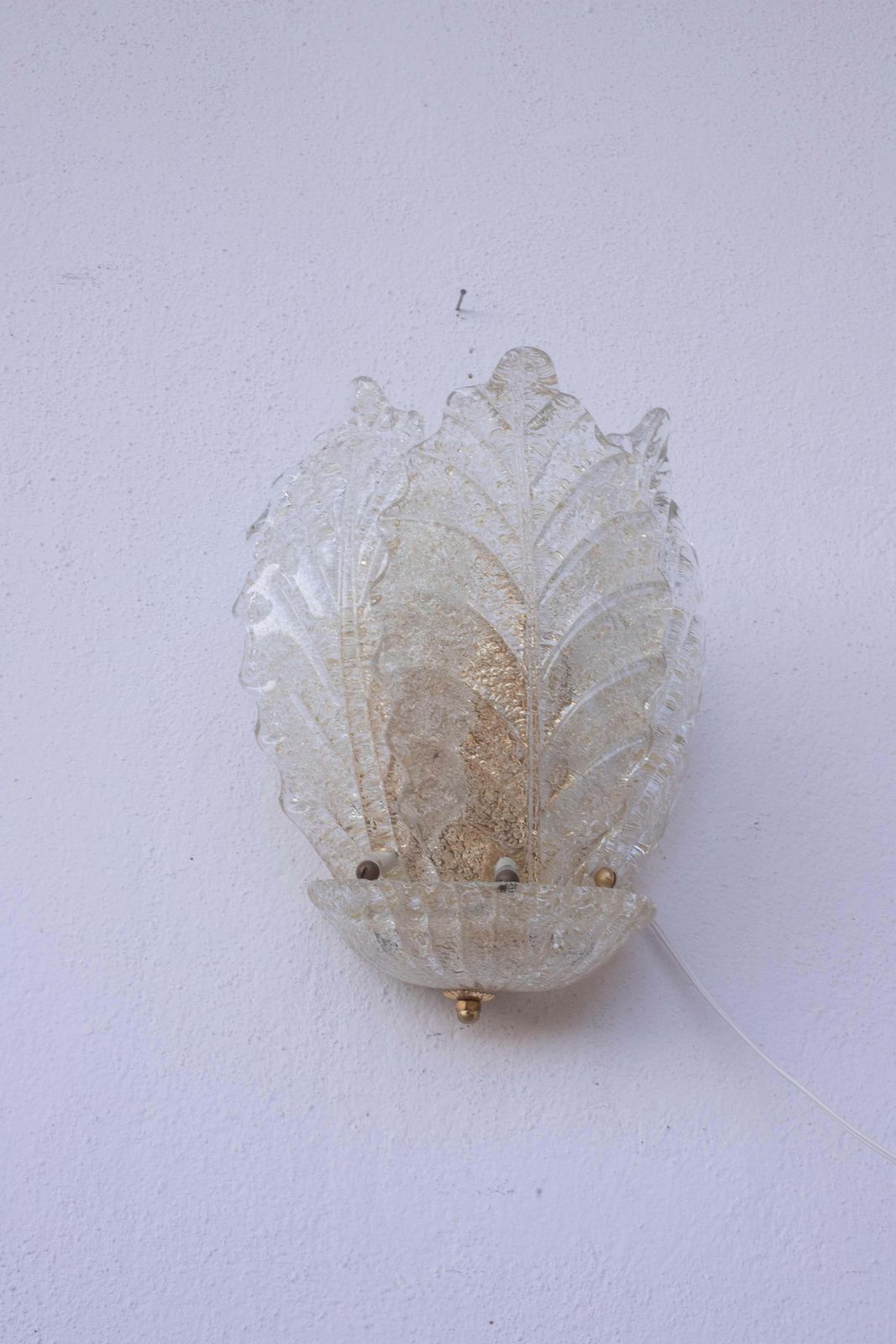 Set Of 2 Portofino, Elegant Murano Wall Light Transparent And Gold Leaves, 1970 photo buy