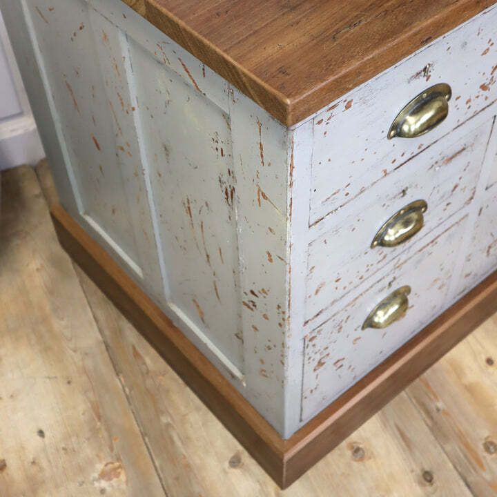Rustic Painted Pine & Iroko Workshop Drawers 0730g photo vinterior