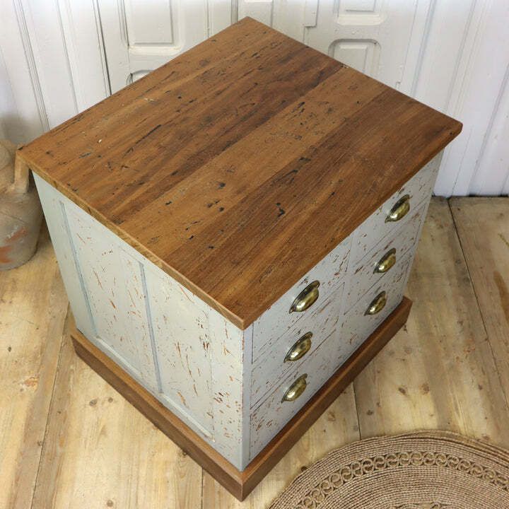 Furniture Rustic Painted Pine & Iroko Workshop Drawers 0730g photo