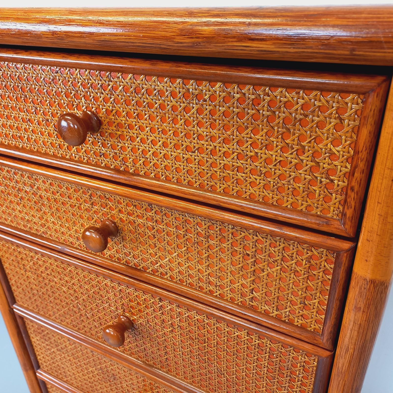 Chest Of Drawers In Wood, Rattan And Cane photo vinterior