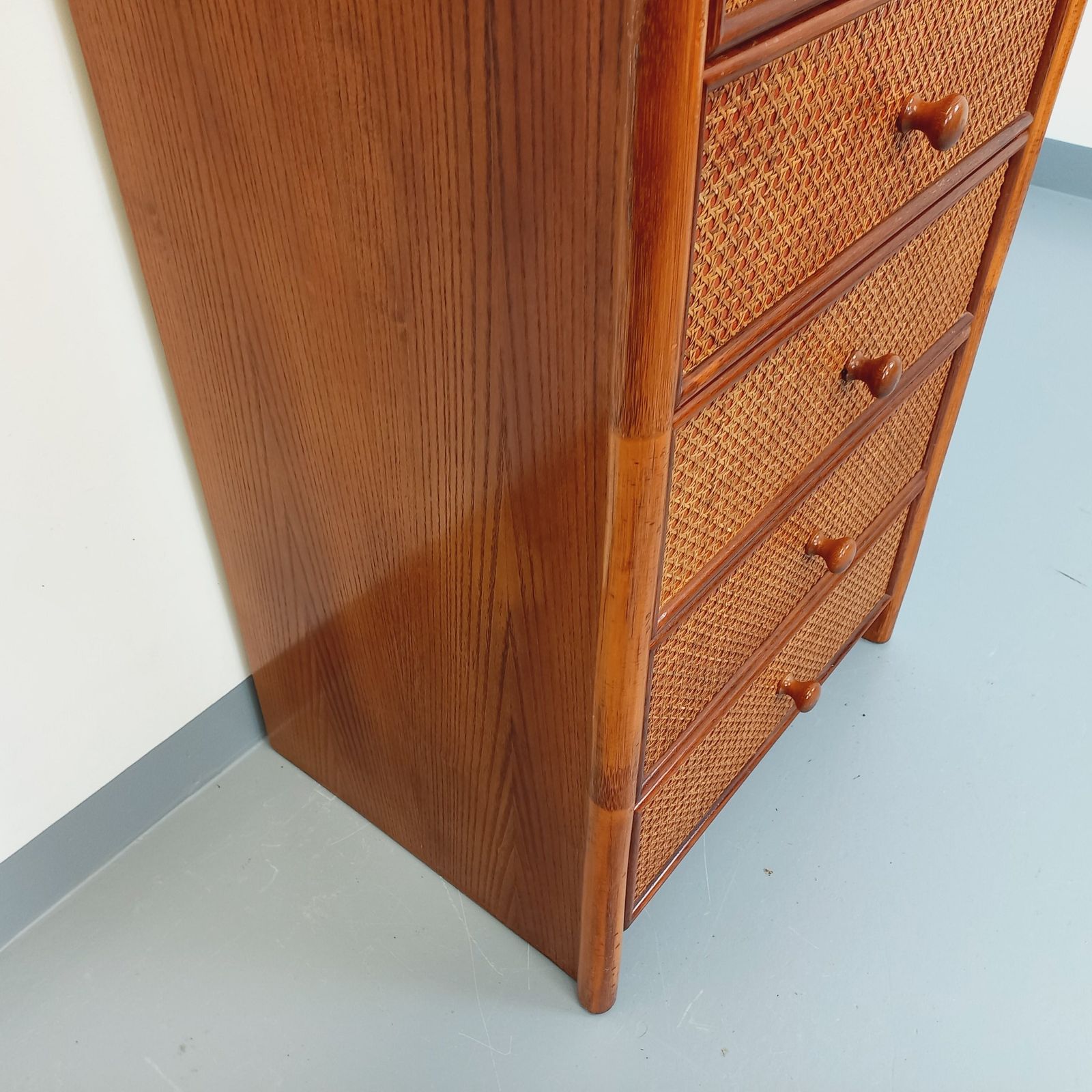 Chest Of Drawers In Wood, Rattan And Cane photo vintage