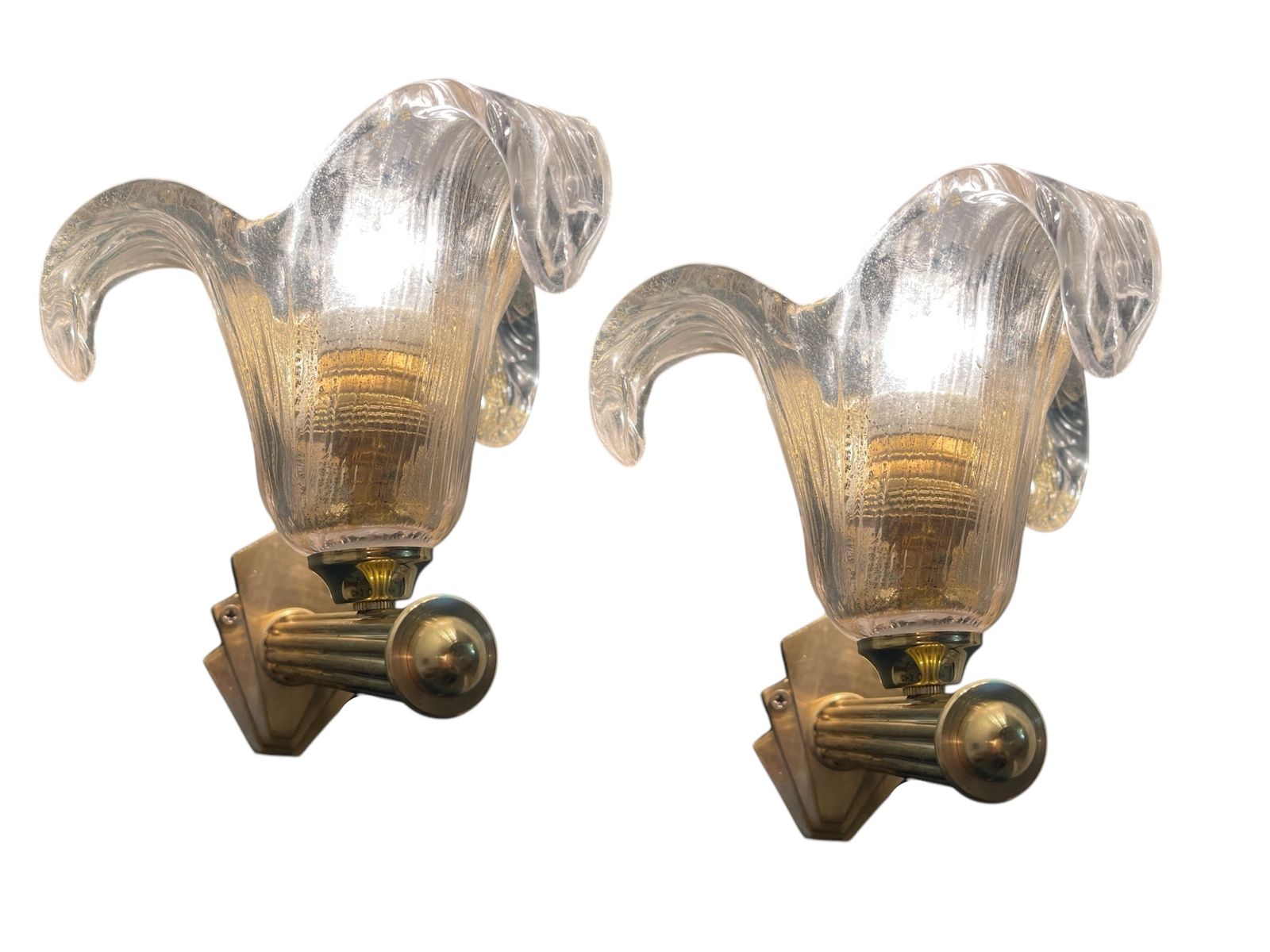 Venetian Murano Glass Brass Sconces Set Of 2 1960’s photo furniture