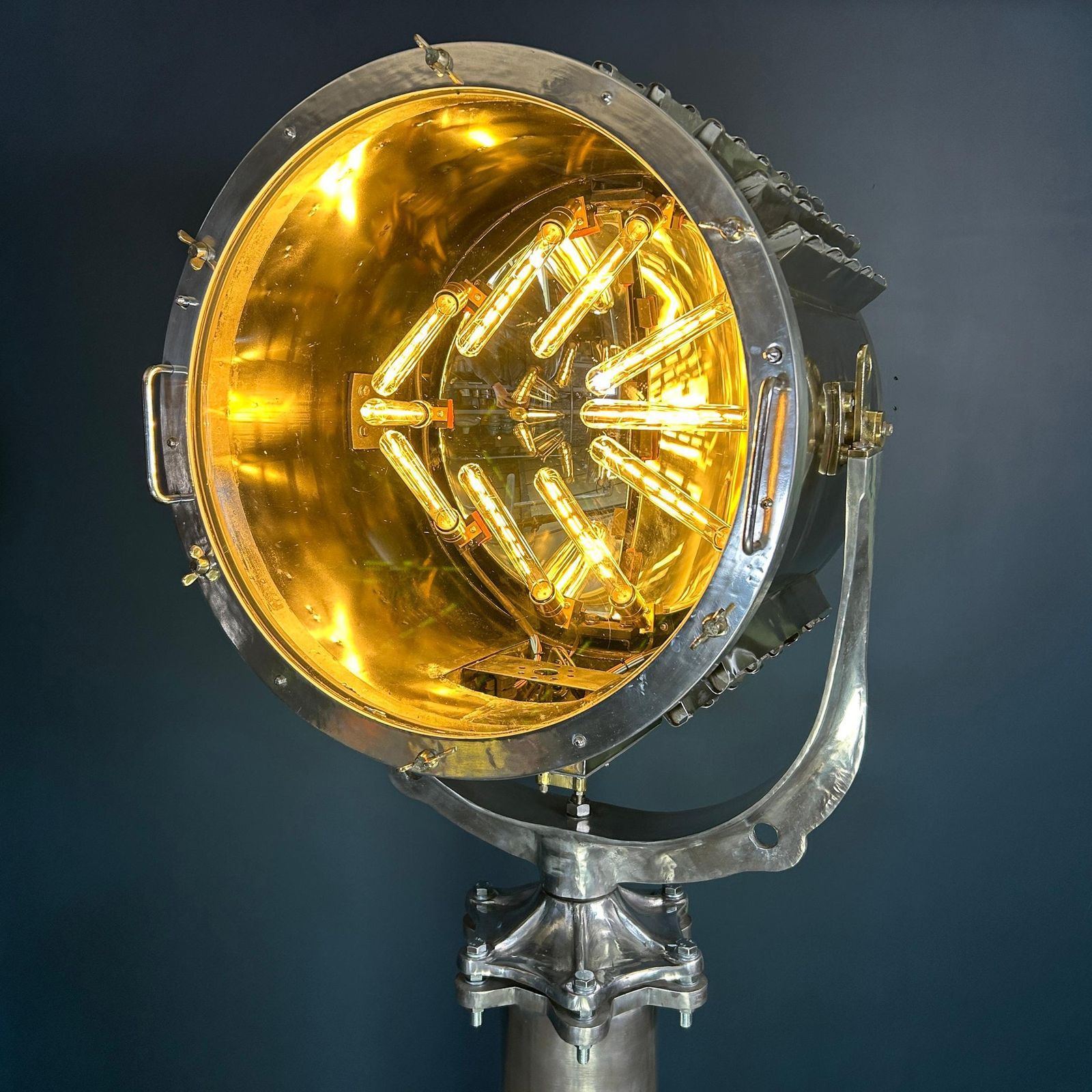 Late Century Industrial Stainless Steel Marine Floor Standing Searchlight photo buy