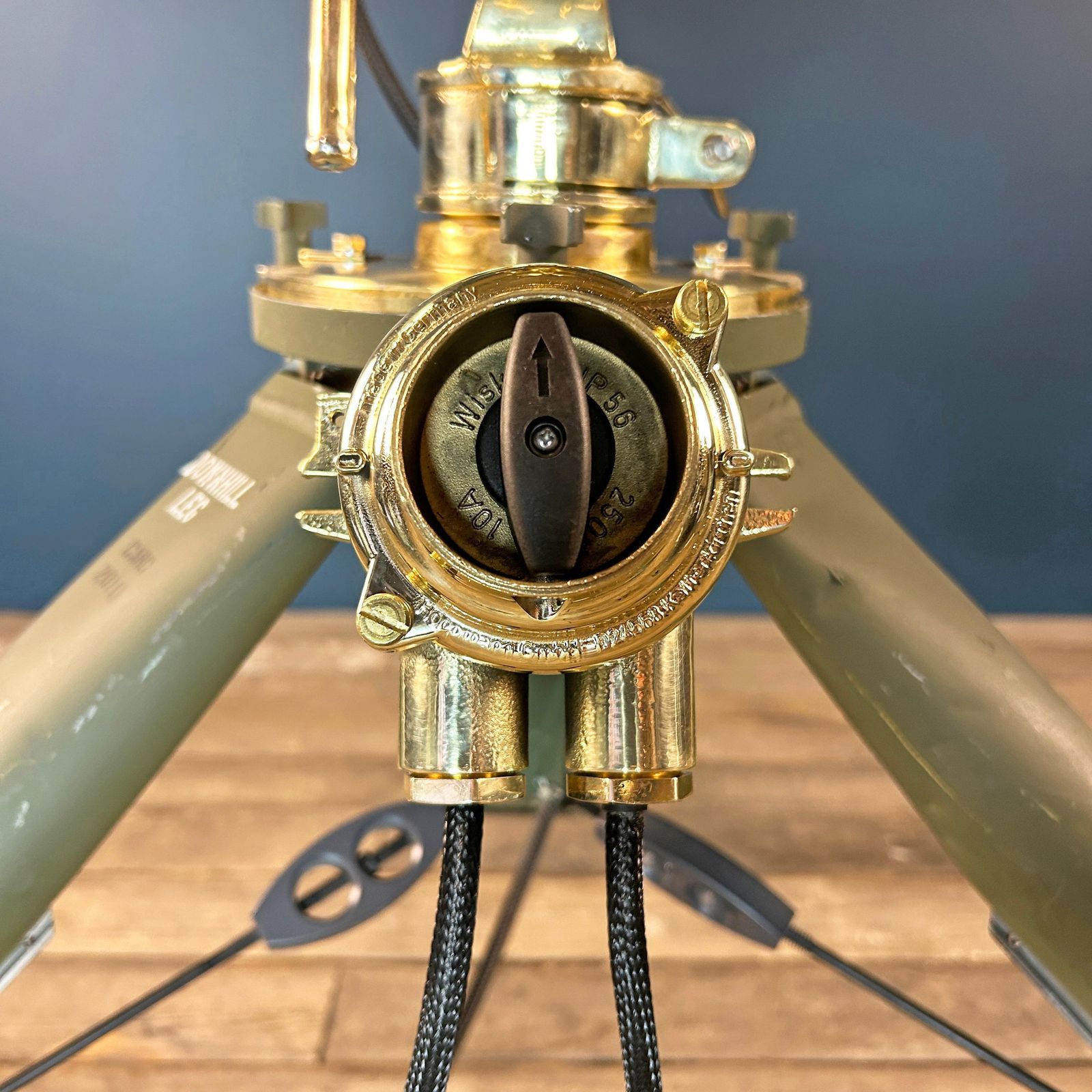Late Century Brass And Stainless Searchlight   Us Army Tripod And Marine Switch photo vintage