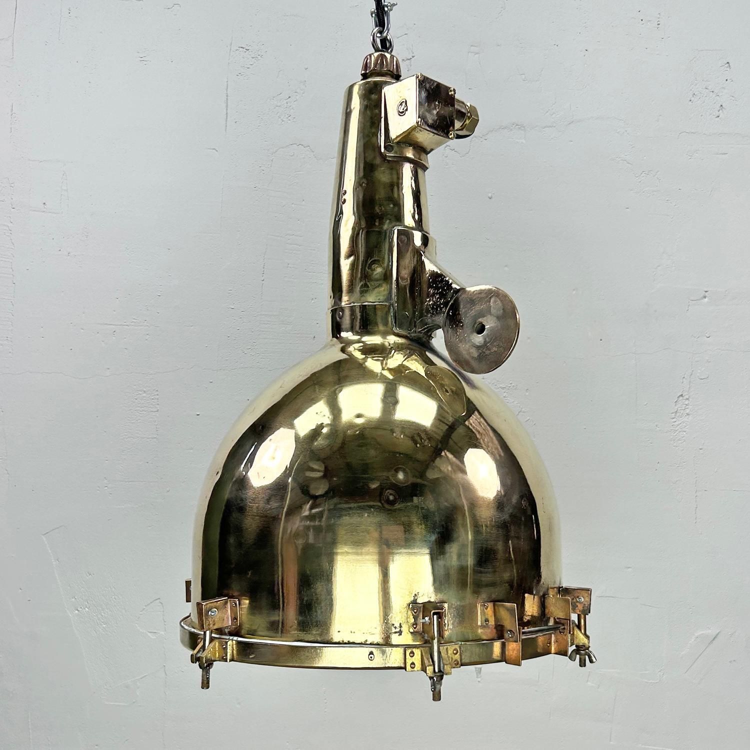 1970's Xl Japanese Brass Marine Nautical Searchlight Pendant Ceiling Lamp photo 895.0