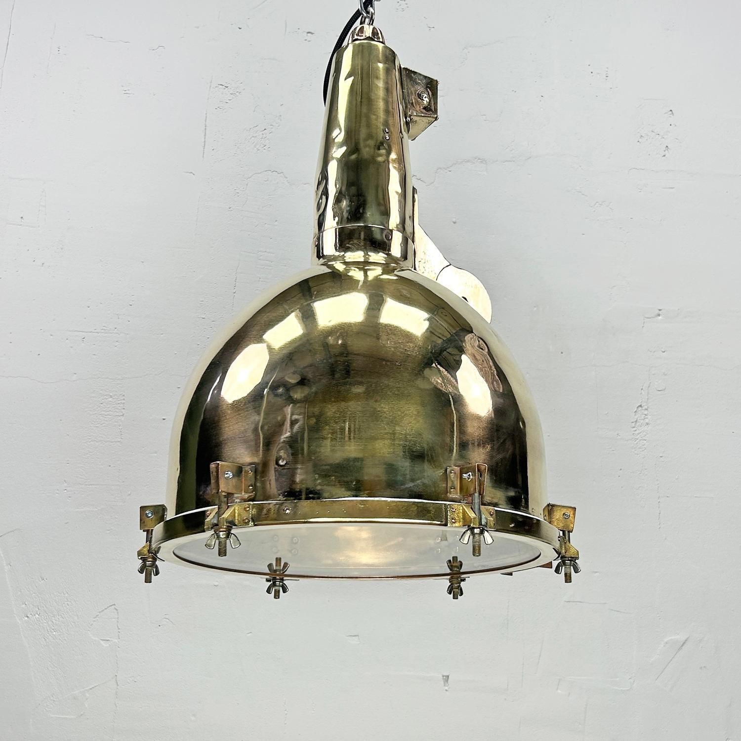 photo furniture 1970's Xl Japanese Brass Marine Nautical Searchlight Pendant Ceiling Lamp