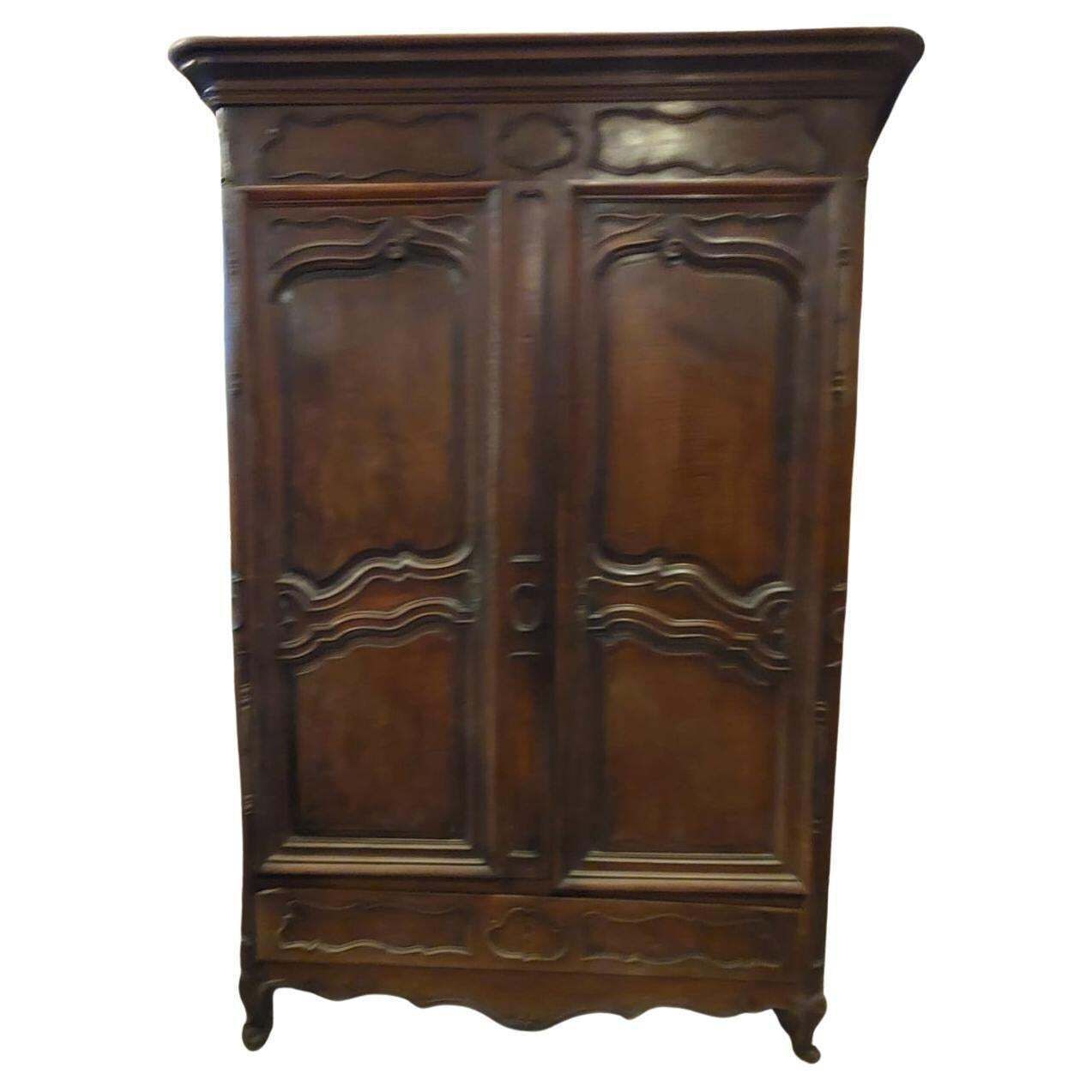 Carved Walnut Wardrobe With Two Doors And A Drawer, France photo furniture